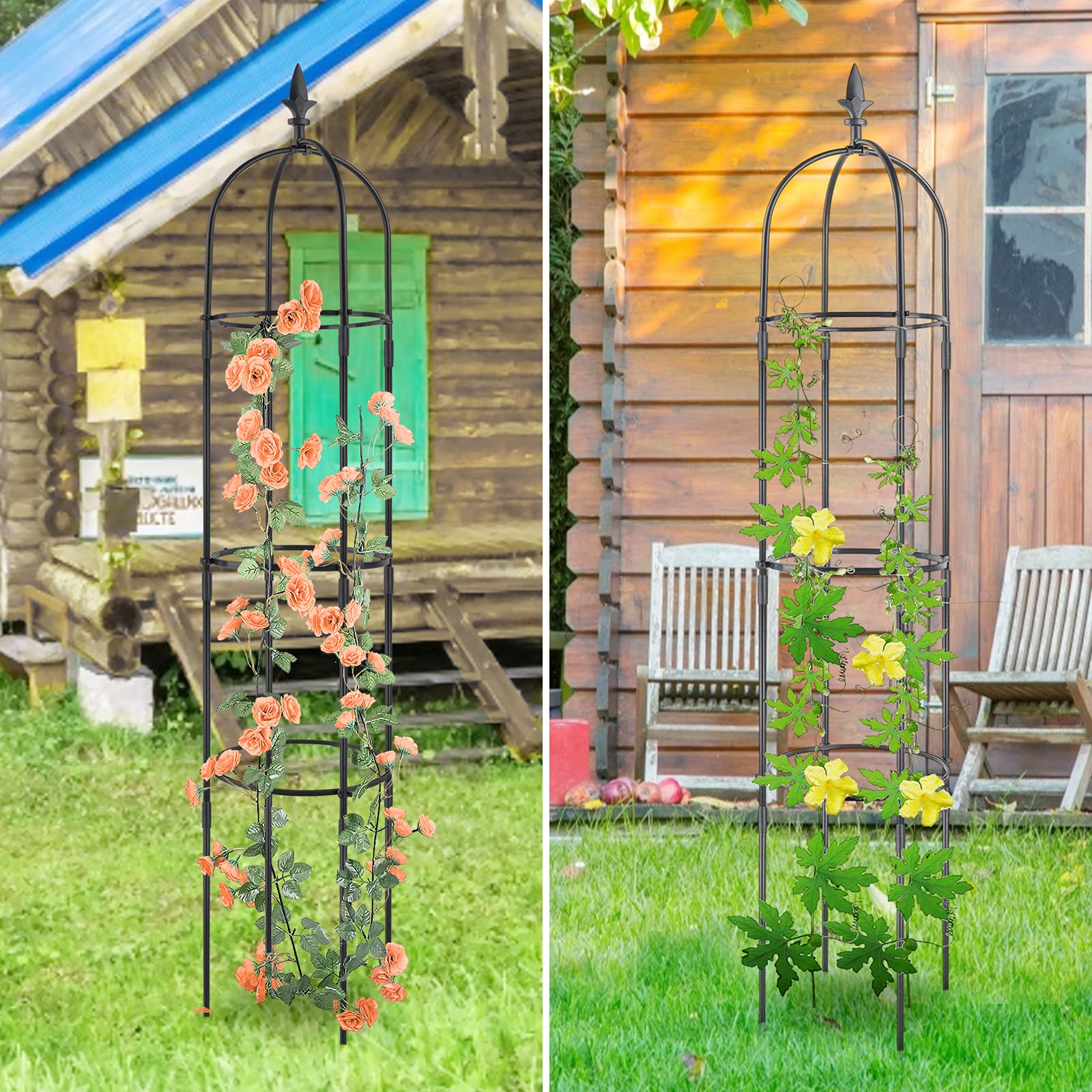 2 Pack Rustproof Plastic Coated Metal Garden Trellis for Climbing Plants - Outdoor Plant Support Obelisk, Indoor Potted Plant Stake, Tomato Cage for Roses & Vegetable Vines | Perfect for Gardens, Patios, and Balconies