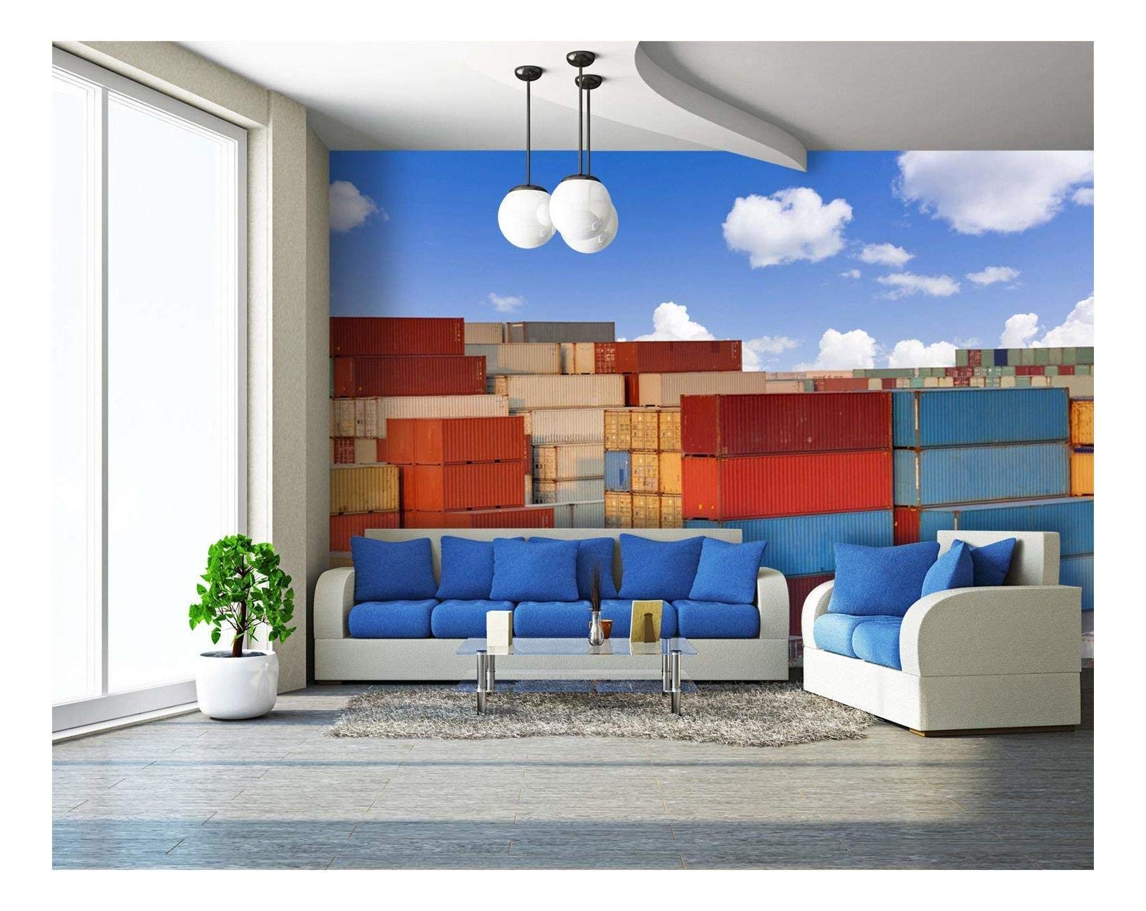 Wall26 - Colorful Cargo Containers Removable Wall Mural | Self-Adhesive Large Wallpaper (66x96 inches) - Modern Home & Office Decor for Living Room, Bedroom, or Workspace