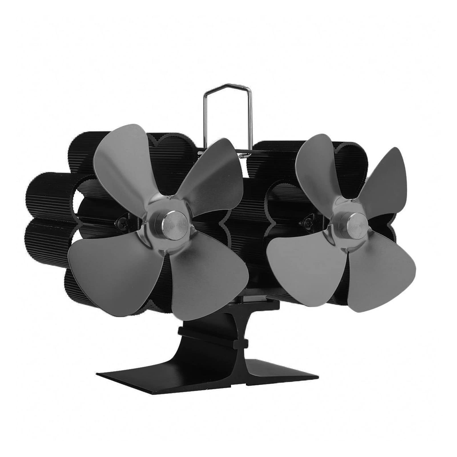 Dual Head Black Stove Fan - 8 Blade Heat Powered Fireplace Fan for Wood Burner & Home Heating | Efficient Heat Distribution | Gray Color | Perfect for Fireplaces, Wood Stoves & Home Heating Systems