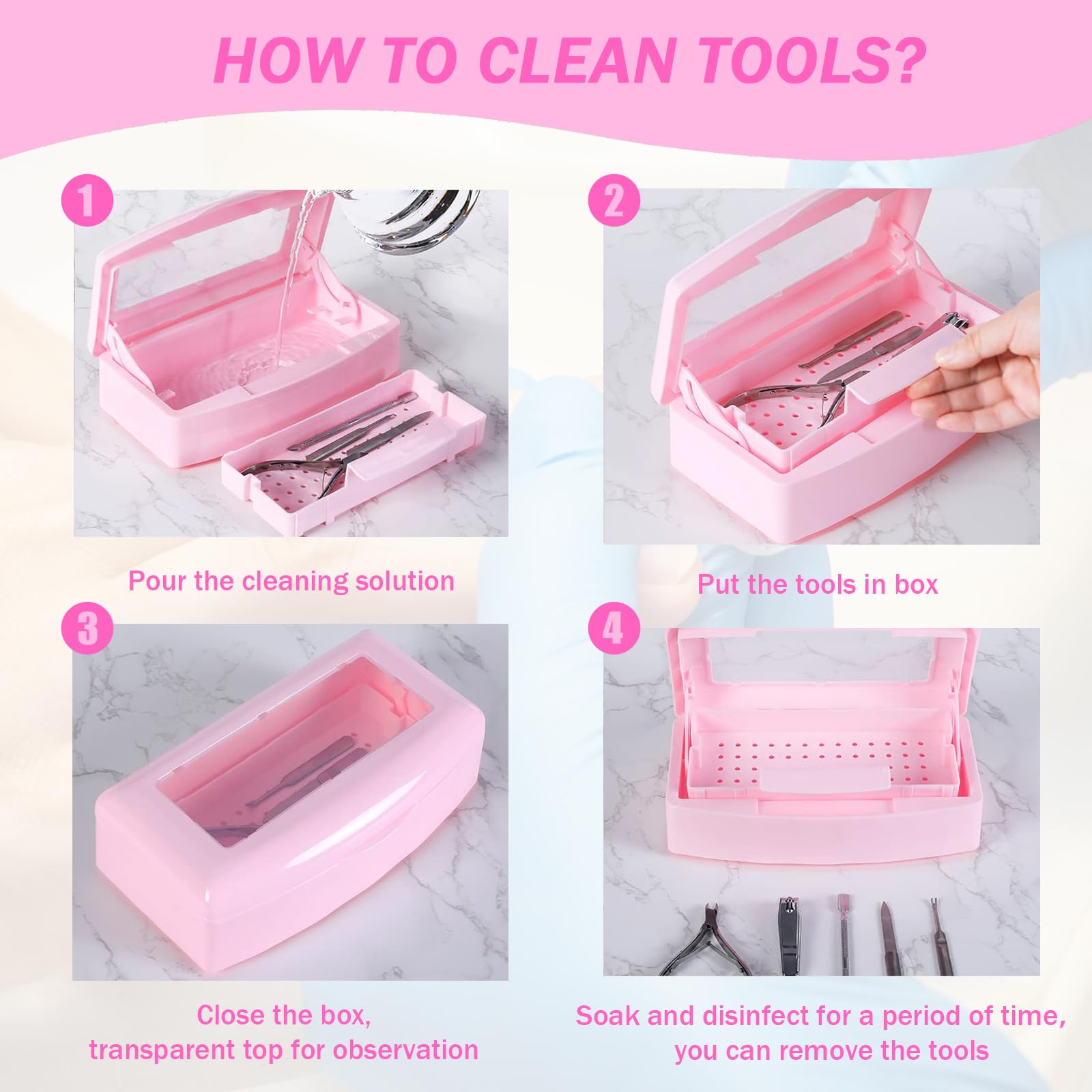 BUCICE UV Nail Tool Sterilizer - Professional Salon-Grade Sterilization Tray for Tweezers, Manicure & Pedicure Tools - Essential Nail Tech & Hair Salon Equipment (Pink) | Perfect for Sanitizing Nail Supplies Between Clients