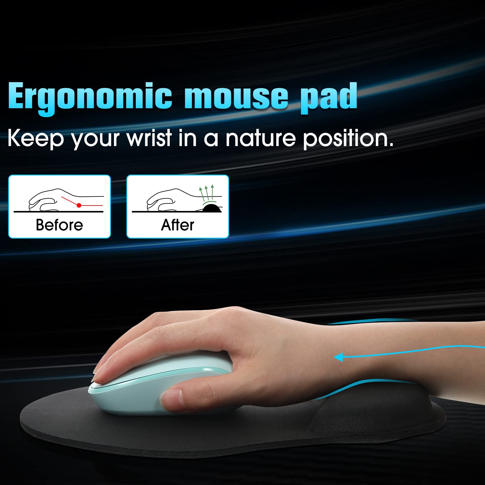 **Yunsailing 8-Pack Ergonomic Mouse Pad with Wrist Rest – Gel Memory Foam for Pain Relief – Comfortable Computer & Laptop Mouse Pad for Office, Gaming, and Home Use (Solid Black)**