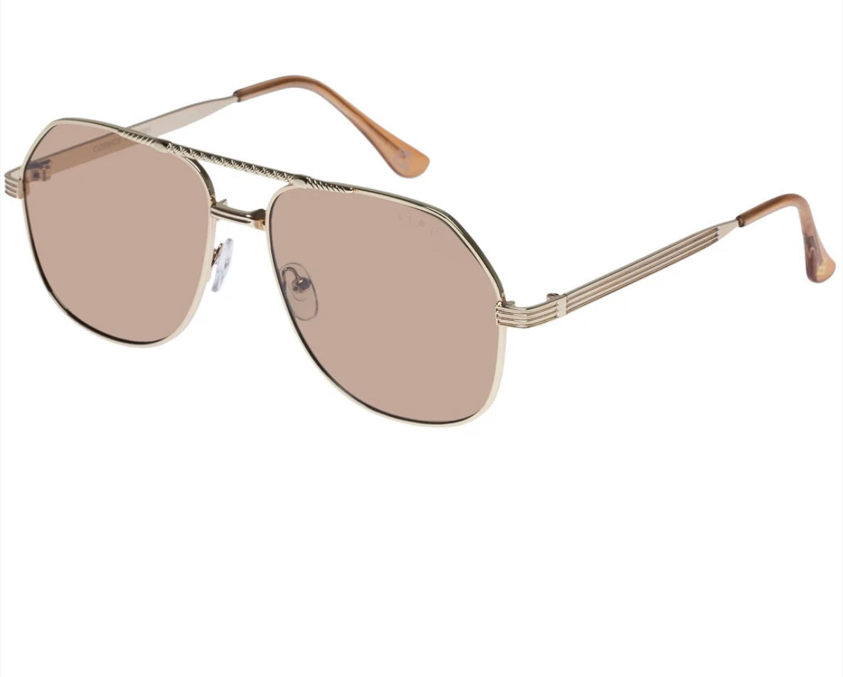 Cosmos Sunglasses for Women & Men - Bright Gold Frame with Tan Tint Lenses - UV Protection Fashion Shades for Beach, Driving & Outdoor Activities