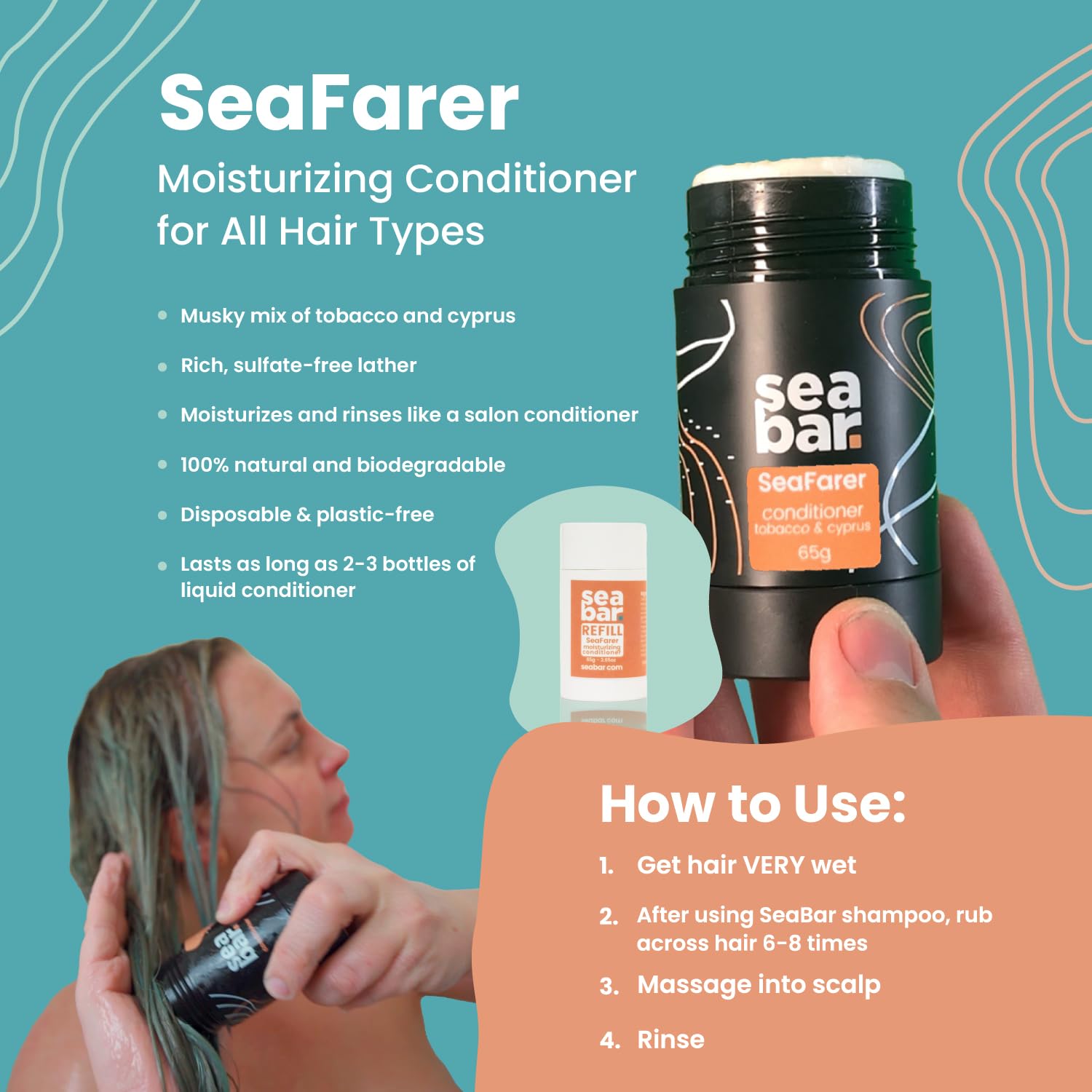 All Natural Vegan Shampoo Conditioner Bar Refill - Sulfate-Free, Eco-Friendly Zero Waste Hair Care for Dry/Damaged Hair - Reusable Packaging by SeaFarer - Perfect for Travel, Camping & Sustainable Bathroom Routine