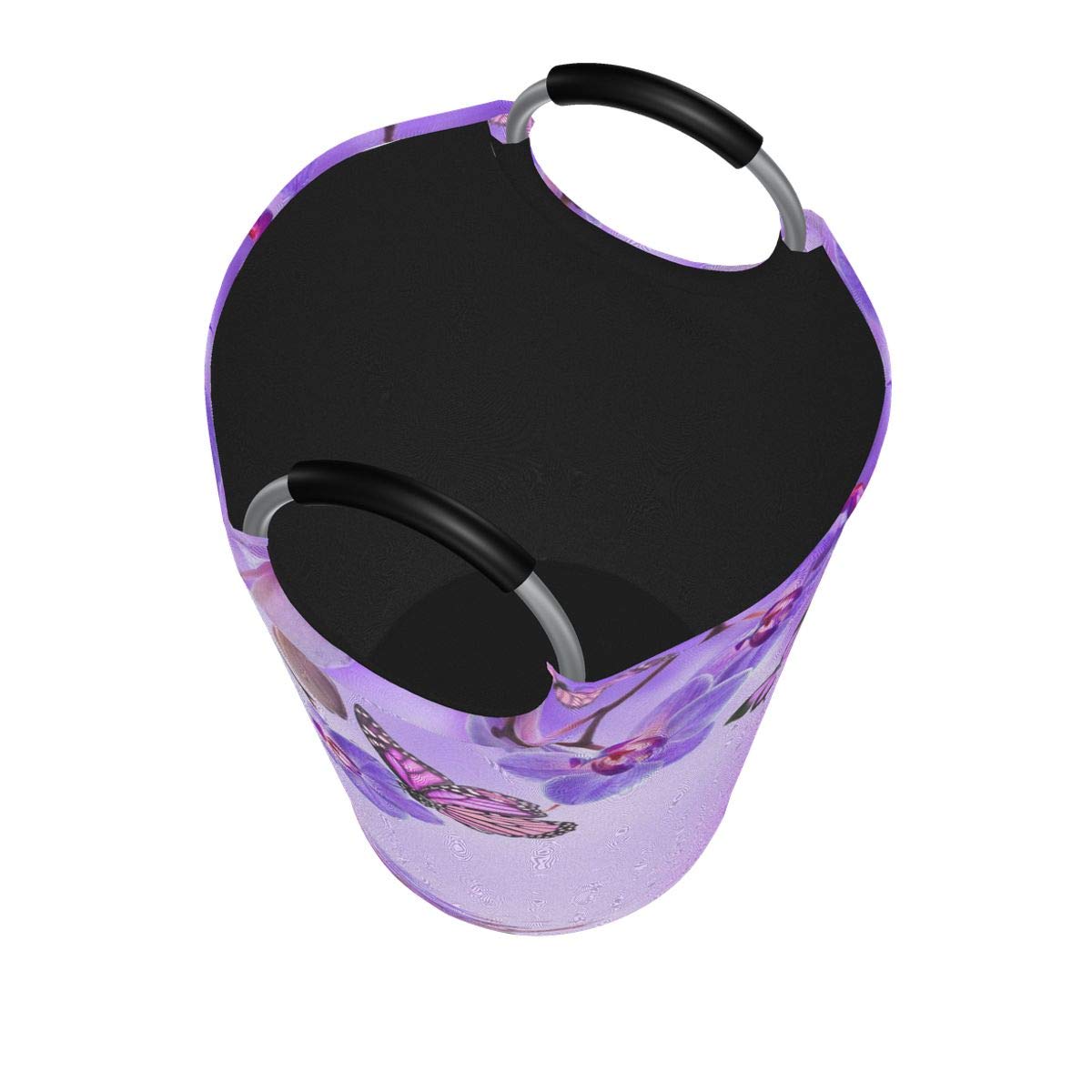 Dujiea 82L X-Large Collapsible Laundry Hamper with Aluminum Handles - Purple Butterfly Design, Tall Round Clothes Storage Basket for Kids, Dorm Room, Bedroom & Bathroom Organization