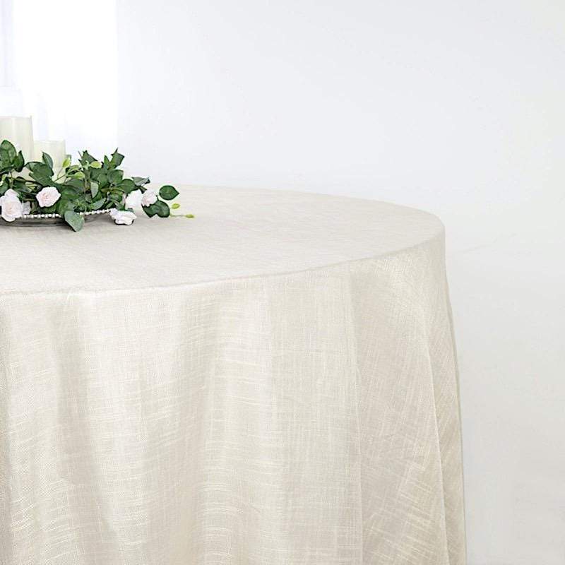 Premium 120 Round Faux Burlap Polyester Tablecloth - Waterproof & Wrinkle-Resistant for Dining, Parties, and Outdoor Events