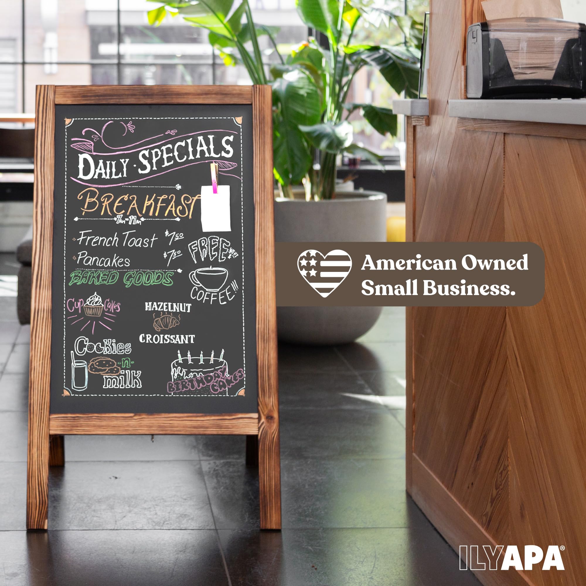 Ilyapa Wooden A-Frame Chalkboard Sign with Eraser & Chalk - 20x40 Magnetic Sidewalk Sandwich Board for Restaurants, Businesses, Weddings - Perfect for Outdoor Menu Displays, Promotions & Event Signage