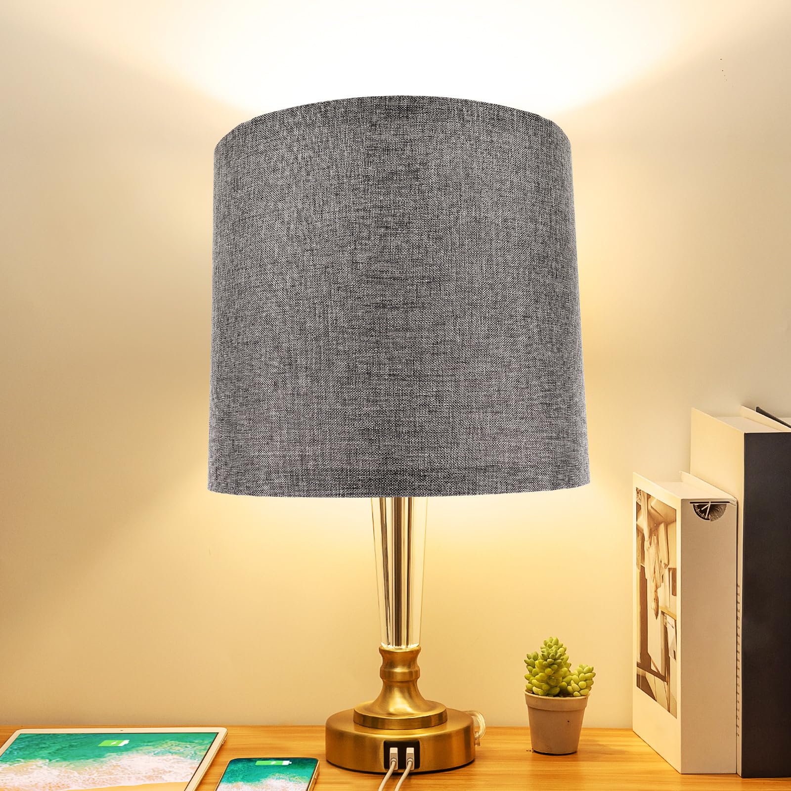 BESPORTBLE Natural Linen Drum Lampshade - Handcrafted E27 Medium Lamp Shade for Bedside, Floor & Table Lamps - Perfect for Living Room, Bedroom & Office Lighting (Grey)
