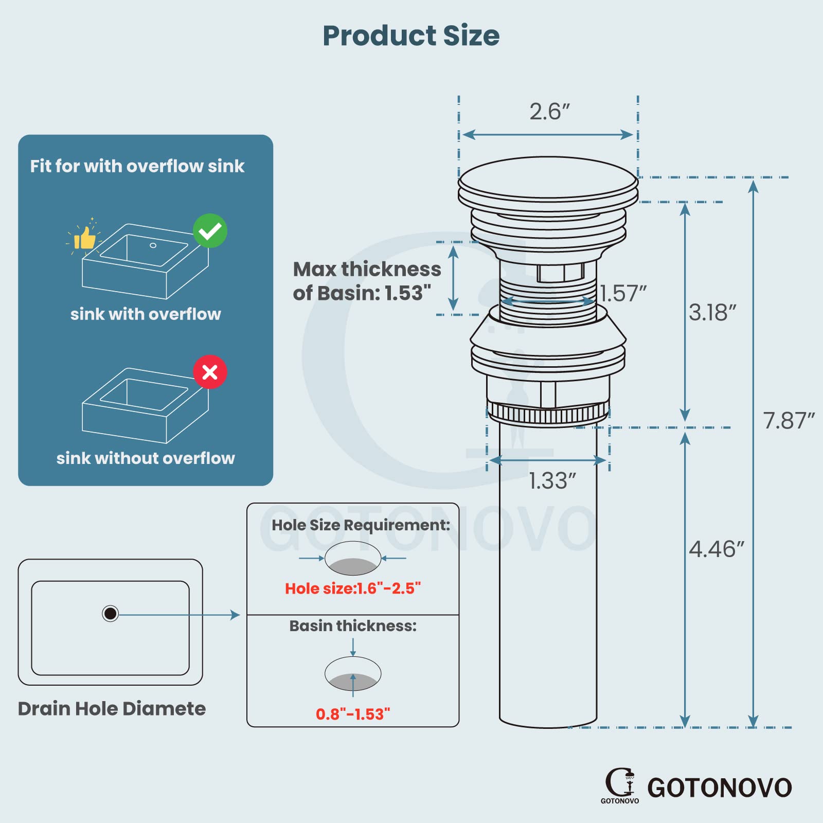 Gotonovo Black Pop Up Drain Stopper with Overflow - Bathroom Sink Faucet Stopper for Vessel Vanity Sinks - Durable Drain Accessories - Perfect for Bathroom Renovation & Home Improvement Projects