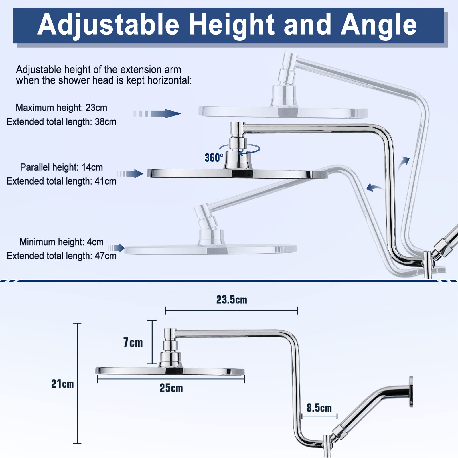 YDmeet Dual Shower Head Combo - 10 Inch Rainfall Shower Head & Adjustable 12 Inch Extension Arm with 3-Way Diverter - Handheld Showerhead with 71 Inch Hose - Chrome Finish - Perfect for Bathroom Renovation, Spa-Like Experience & Water Saving