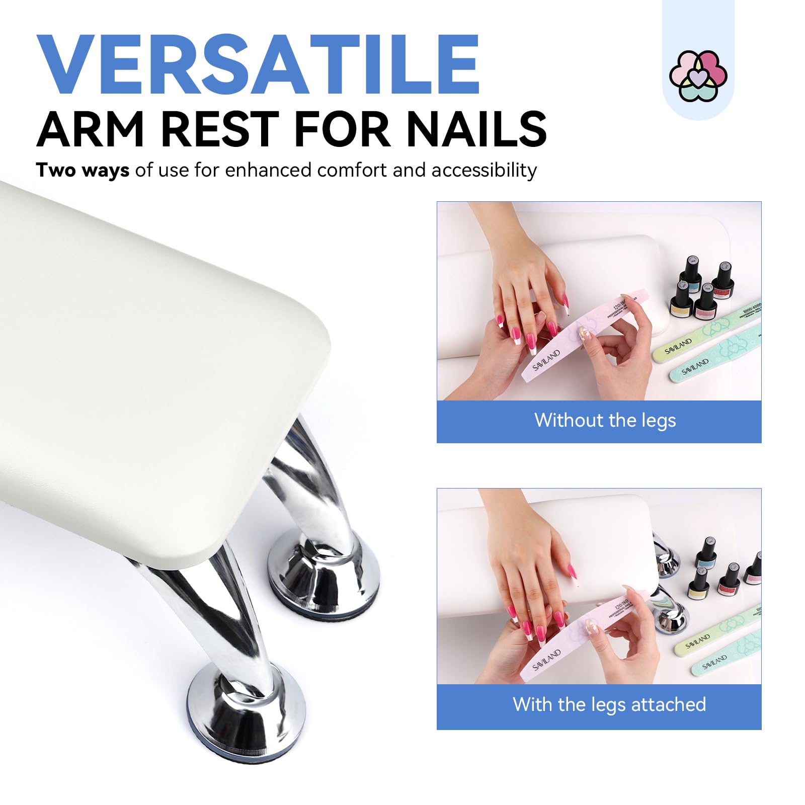 SAVILAND Professional Nail Tech Arm Rest with Microfiber Leather Mat - White Super-Comfort Hand Pillow Cushion for Salon & Manicure - Perfect for Nail Artists, Gel Polish Application & Pedicure Services