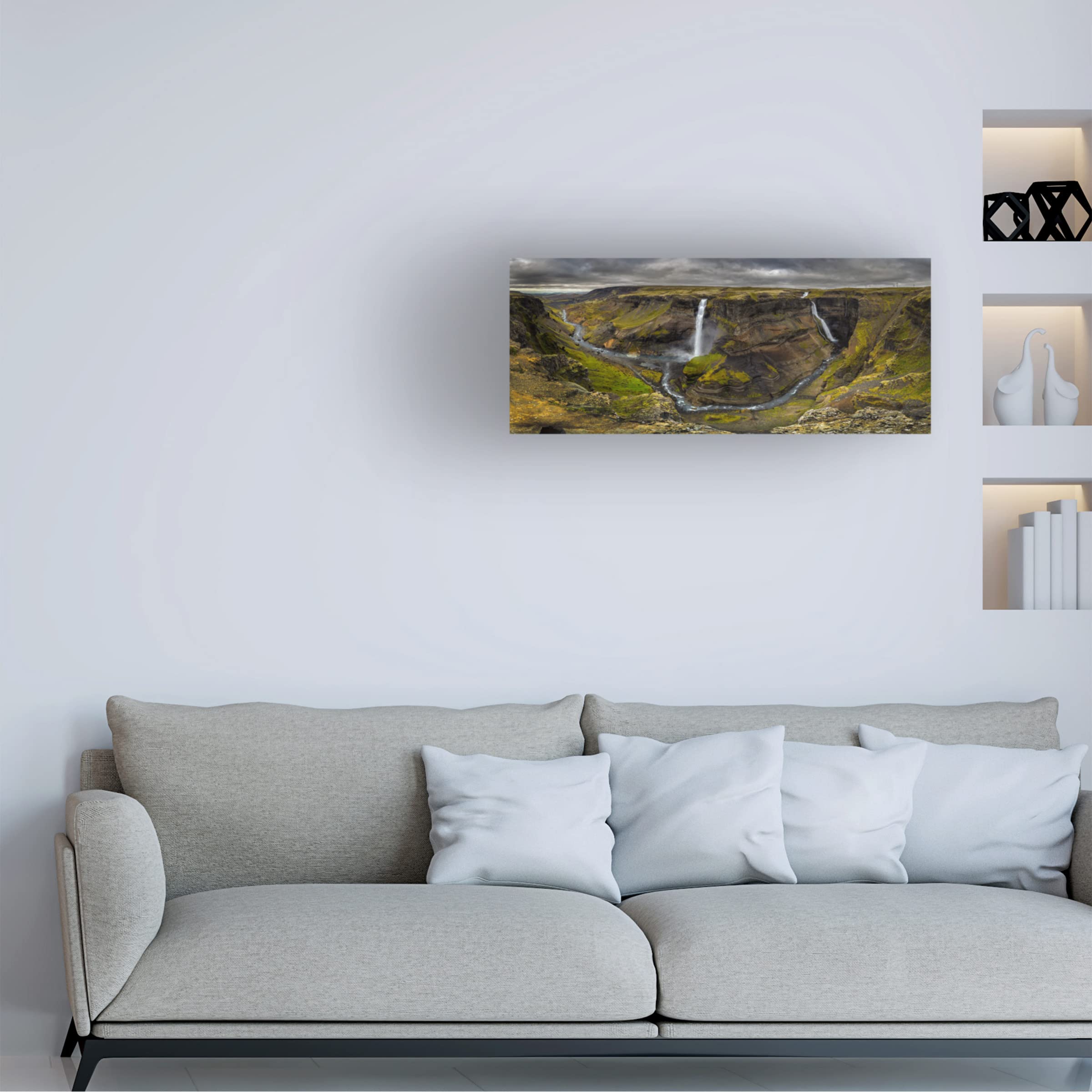 Trademark Fine Art 'Land Of Waterfalls' Canvas Wall Art by Alvaro Perez - Stunning Waterfall Landscape Painting for Living Room, Bedroom & Office Decor