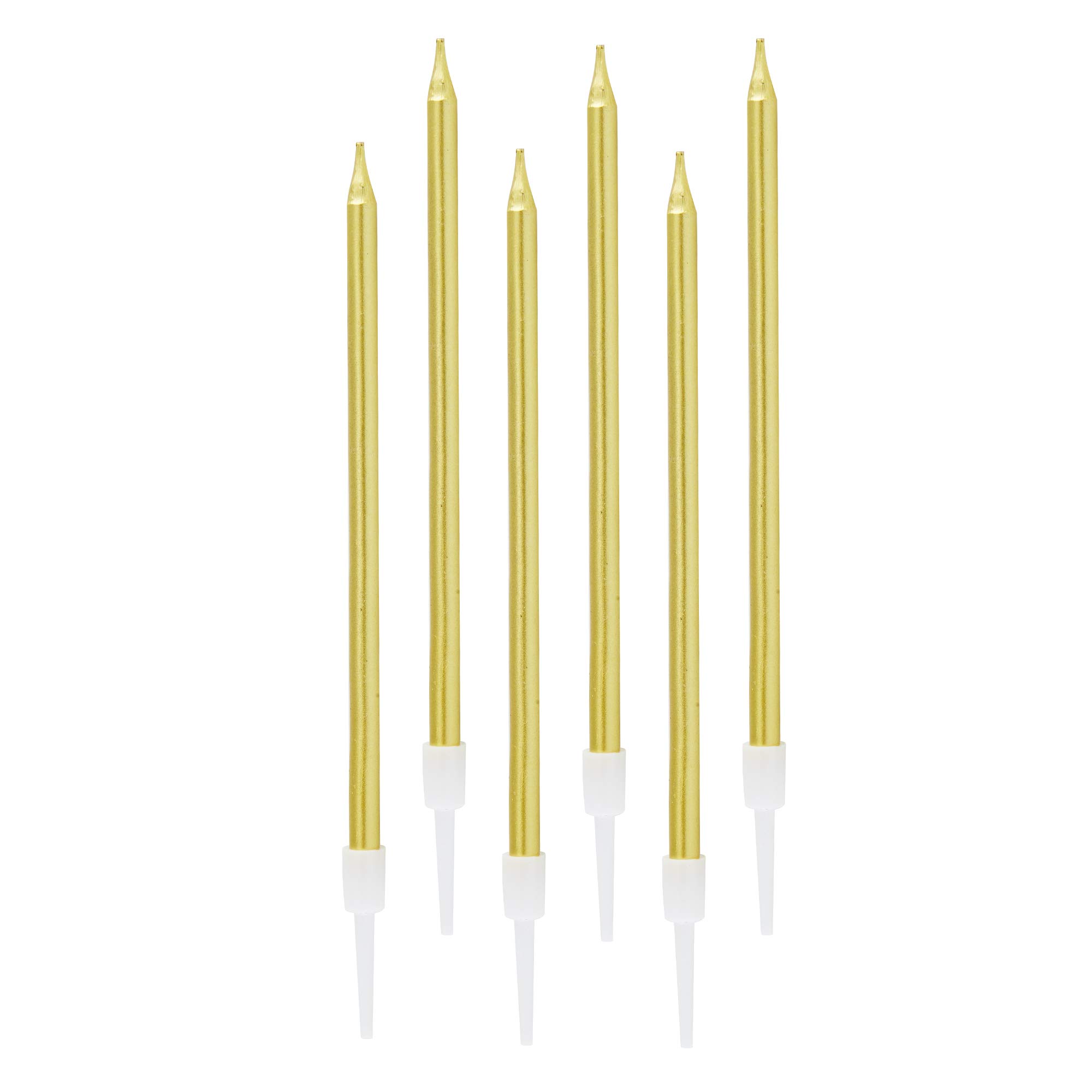 24-Pack Gold Metallic Birthday Candles - Slow Burning Happy Birthday Cake Candles with Holders for Wedding, Party & Celebration Decorations - Perfect for Cakes, Cupcakes & Dessert Tables