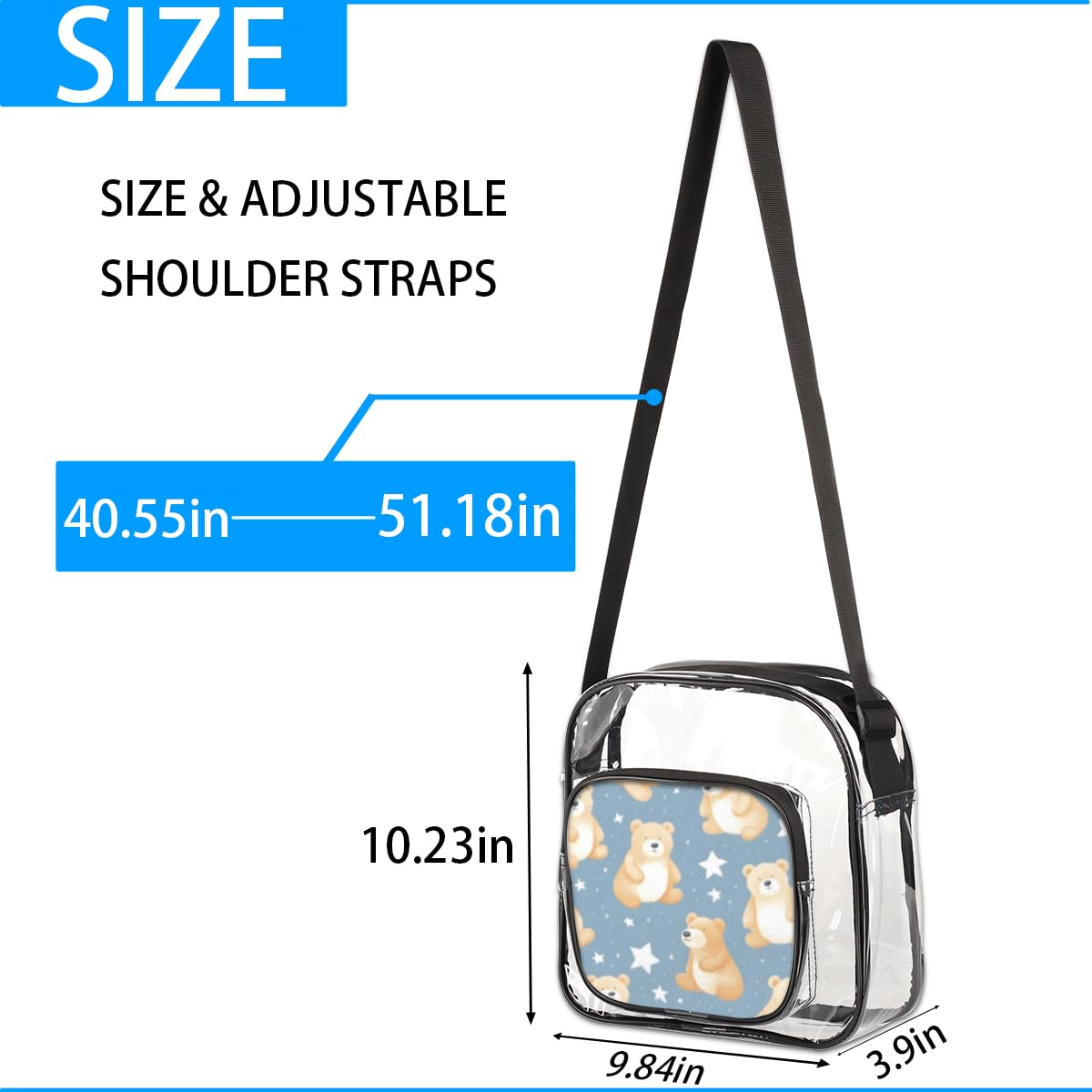 Mularoka Bear Star Clear Crossbody Purse Bag - Cute Transparent Stadium Approved Bag for Women & Men - Perfect for Concerts, Festivals, Sports Events & Travel Essentials
