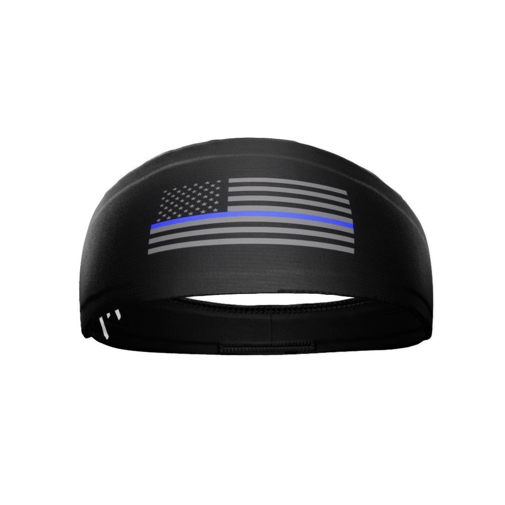Tactical Thin Blue Line USA Flag Headband - Patriotic Sweatband for Police Support, Running & Outdoor Activities
