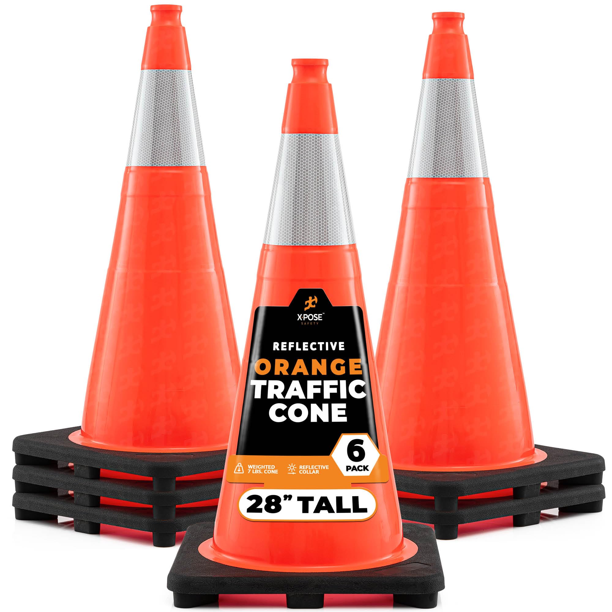 Xpose Safety 28 Inch Orange Traffic Cones with 6