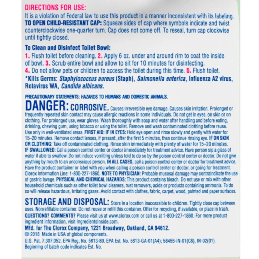 Clorox Toilet Bowl Cleaner with Fresh Scent - 24 Fl Oz (710ml) | Powerful Bathroom Cleaning Solution for Stains & Germs | Ideal for Home, Office & Commercial Use