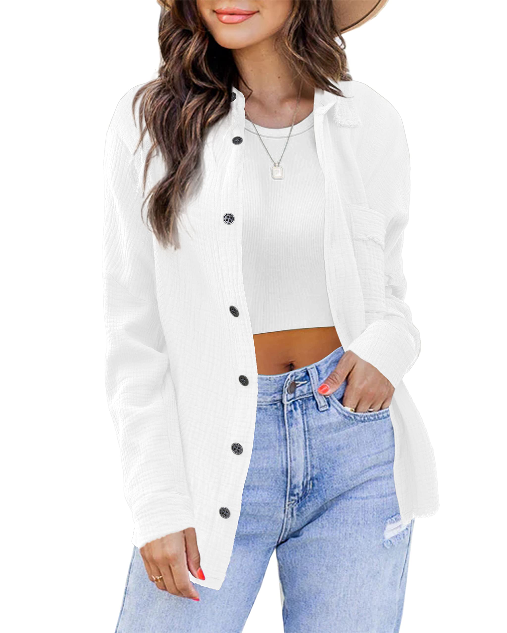 iGENJUN Women's Long Sleeve Linen Flannel Shacket - Button Down Shirt Jacket for Fall Winter 2023-2024 | Casual Office Wear & Autumn Layering Outfits | Perfect for Work, Date Night, Weekend Getaways & Outdoor Activities | Cozy Fall Fashion Essential for Women | Ideal for Coffee Dates, Office Meetings, Hiking Trips & Cozy Evenings by the Fireplace