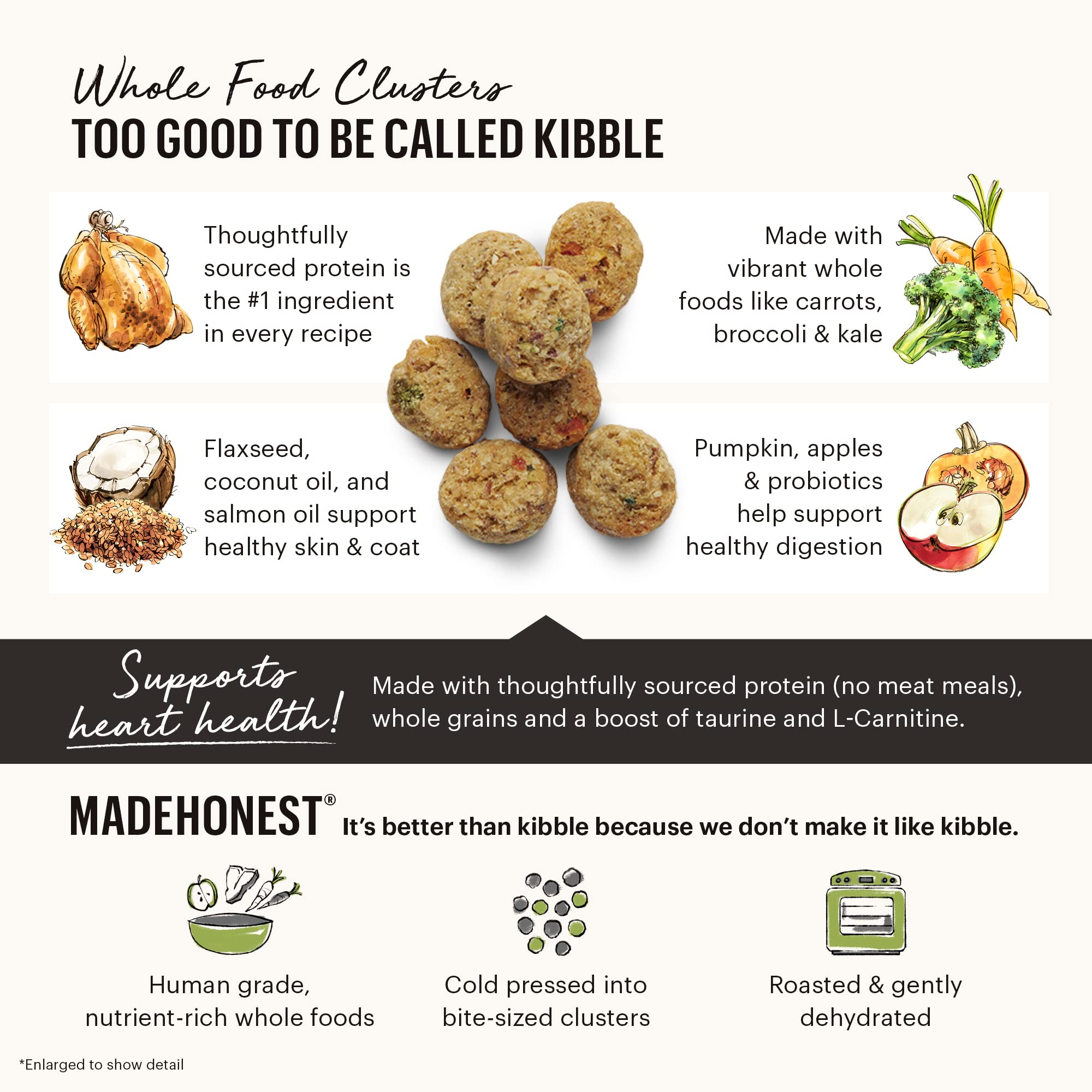 The Honest Kitchen Whole Food Clusters Small Breed Whole Grain Chicken Dry Dog Food - 1 lb Trial Pouch | Healthy Natural Nutrition for Puppies & Small Dogs | Perfect for Home, Travel & Training Treats