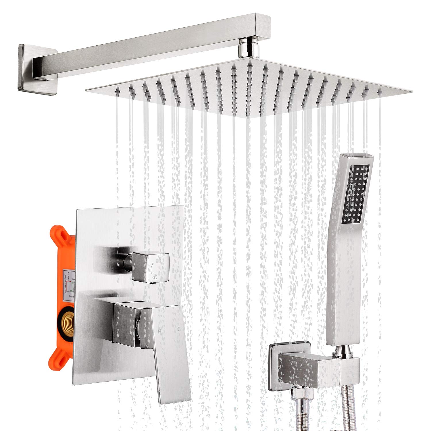 Qomolangma 10-Inch Rain Mixer Shower System with Pressure Balance Valve - Wall Mounted Bathroom Rainfall Shower Combo Set in Brushed Nickel Finish | Perfect for Spa-Like Experience & Modern Bathroom Upgrade