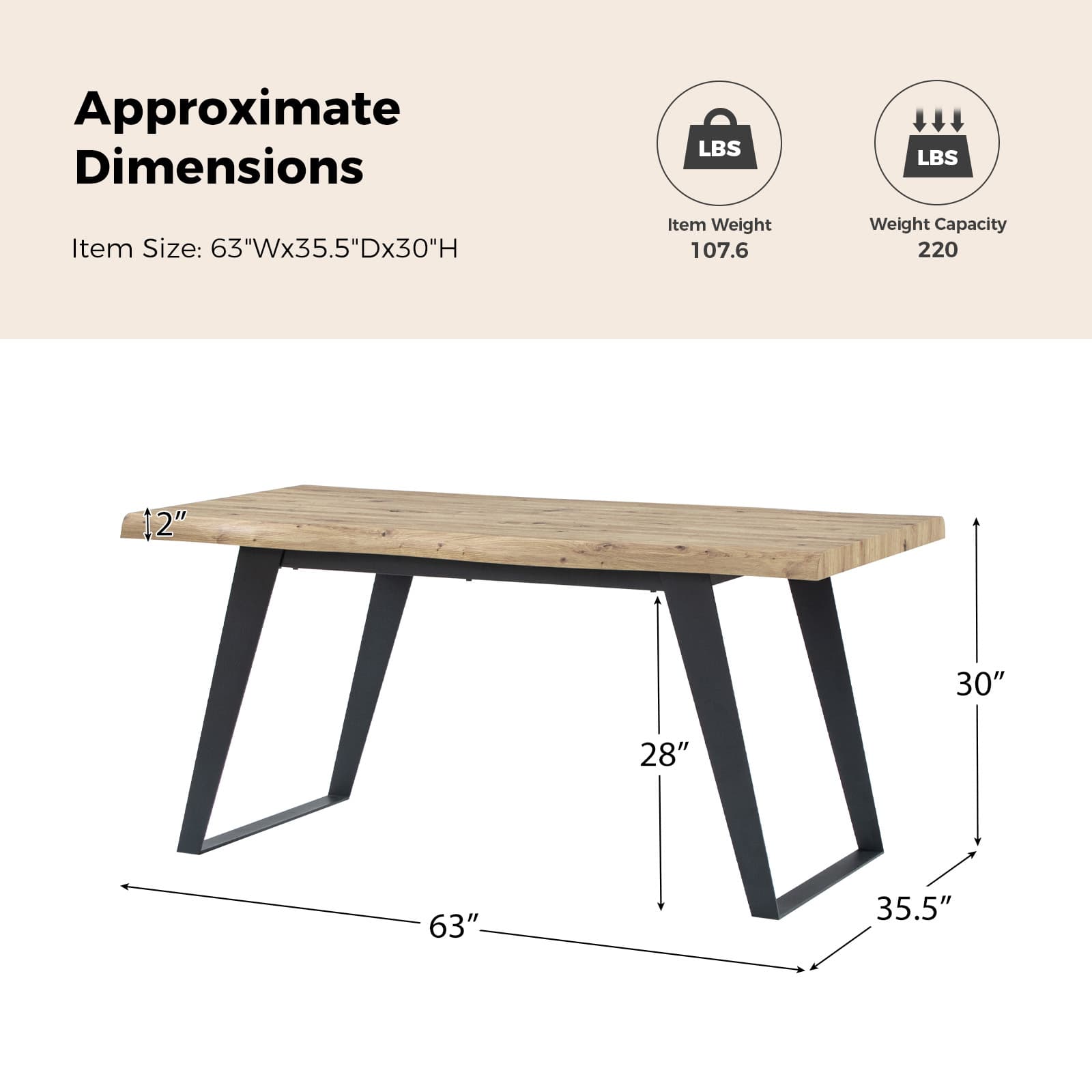 63'' Modern Minimalist Dining Table - Solid Wood Kitchen Table for Small Spaces, Farmhouse & Contemporary Dining Room Decor - Perfect for Family Meals & Dinner Parties
