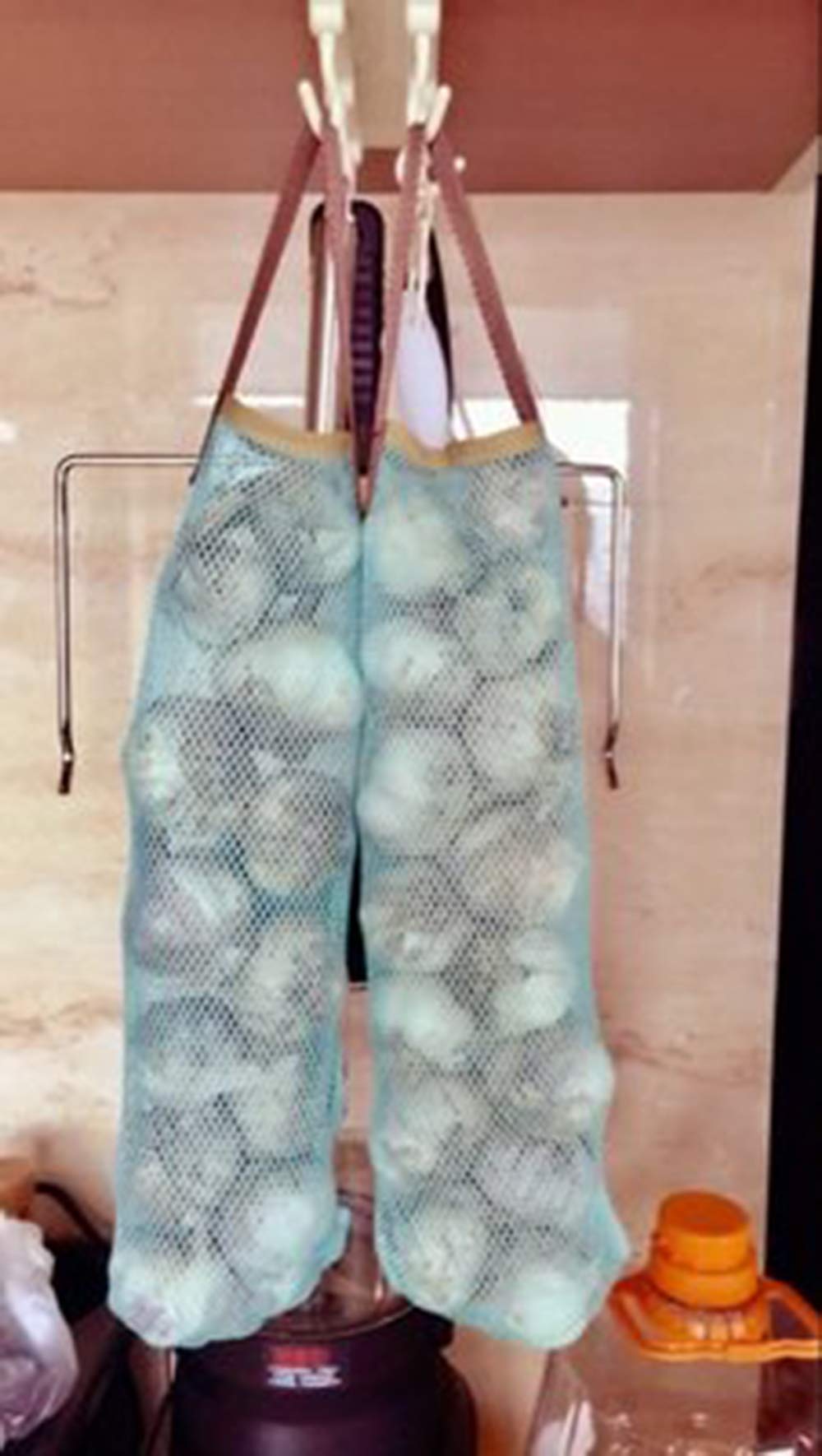 Ahyuan 5-Pack Hanging Mesh Storage Bags for Onions, Garlic, Potatoes - Large Reusable Produce Bags for Fruits & Vegetables - Perfect for Home, RV, Camper, and Kitchen Organization