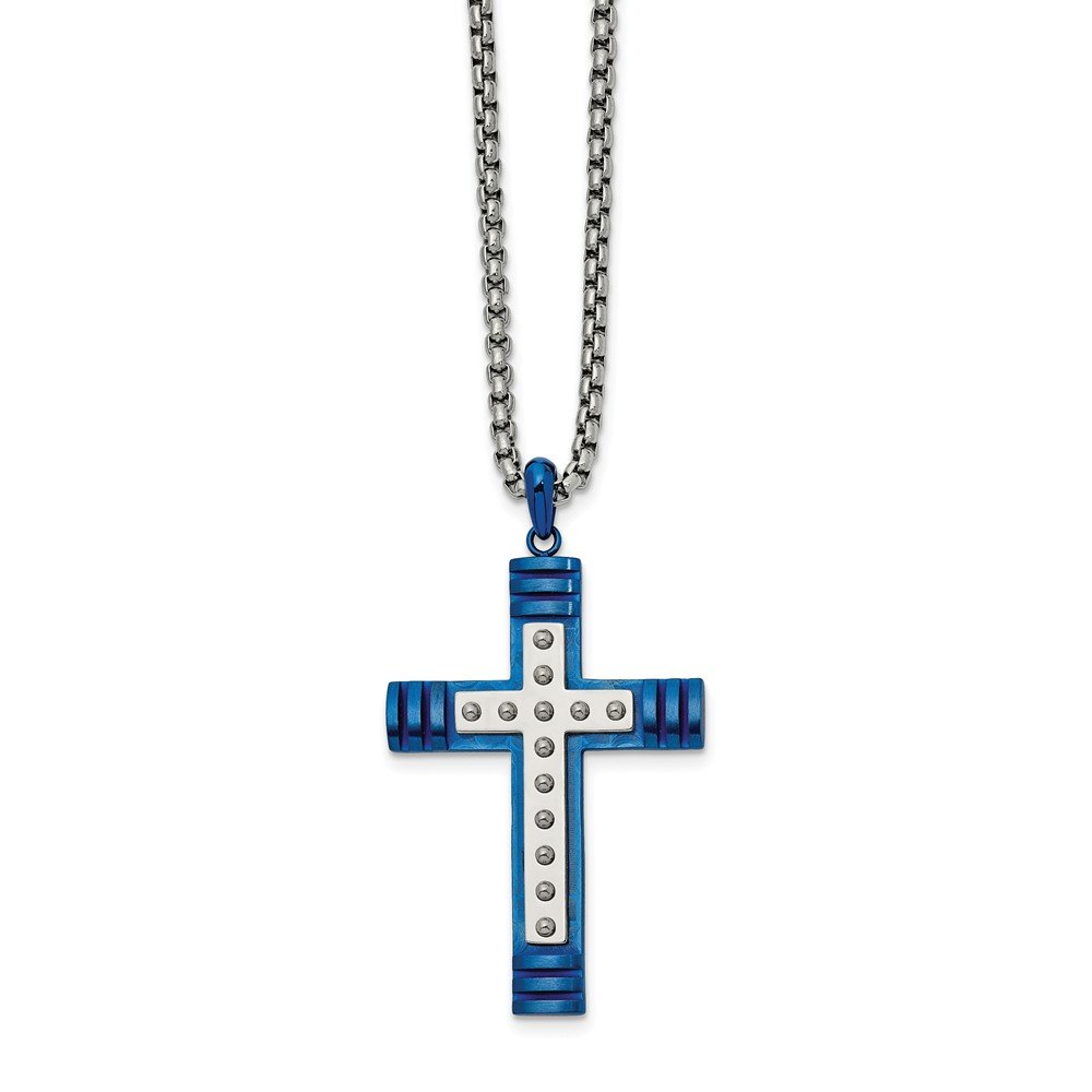 Stainless Steel Blue IP-Plated Cross Pendant Necklace - 22 Inch Chain with Secure Lobster Clasp - Perfect for Gifts, Religious Occasions & Everyday Wear