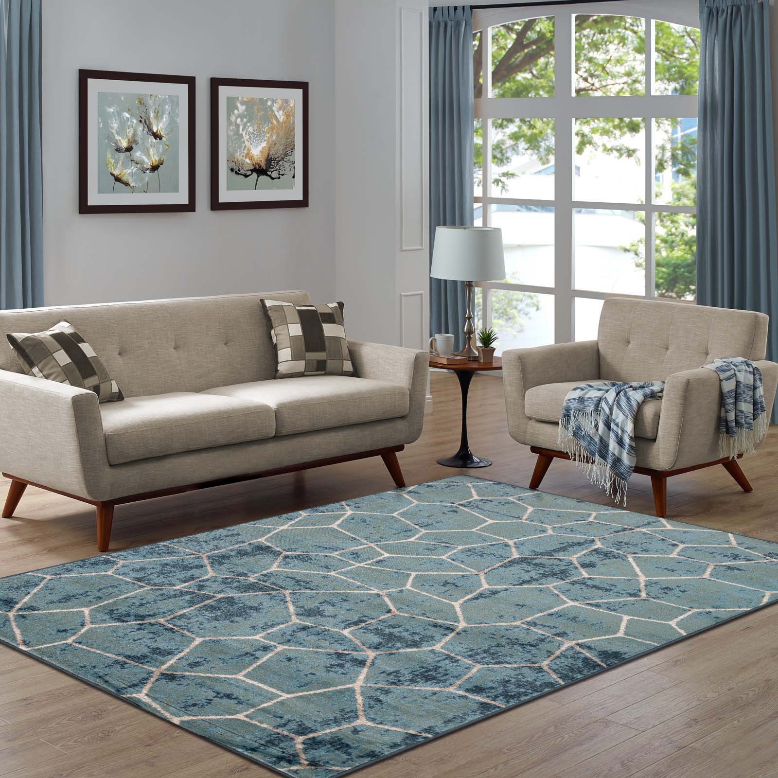 Modern Vegas Abstract Tile Pattern Indoor Area Rug - Non-Slip Soft Living Room Carpet for Home Decor, Bedroom, Office