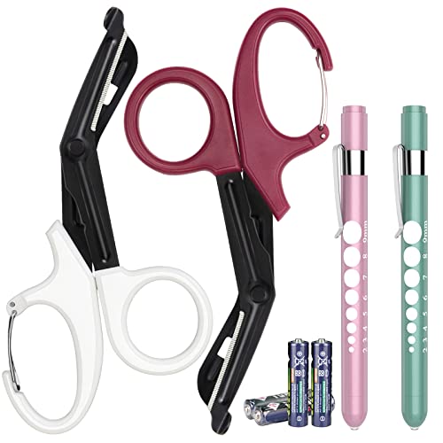 FITA Trauma Shears & LED Penlights - 4-Pack Medical Scissors with Carabiner & Bright Pen Lights for Nurses, Doctors, EMTs - Essential First Aid, ER, Clinic & Veterinary Tools for Emergency Care