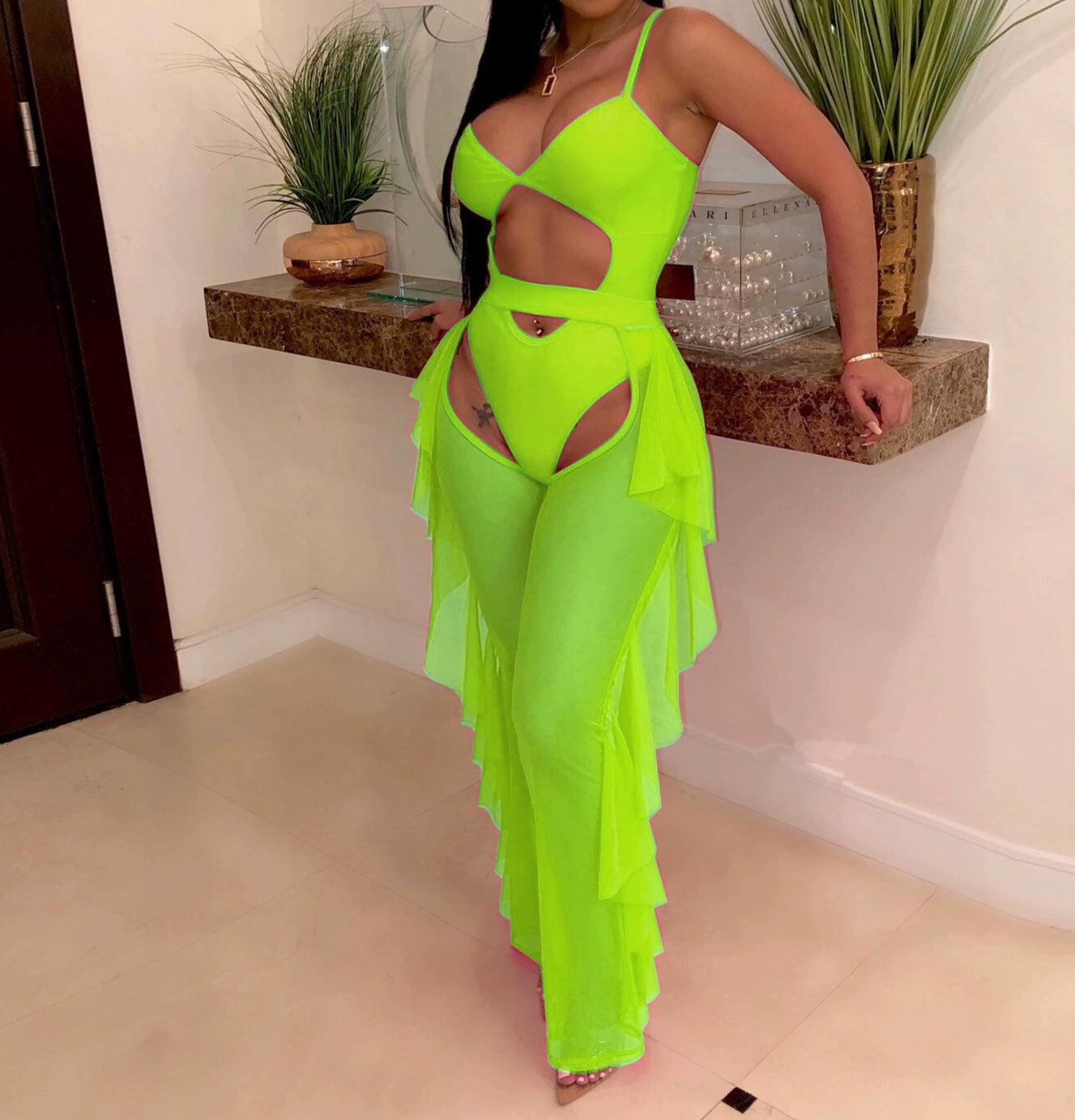 Women's Mesh Swimsuit Two Piece Set - Sexy Bikini with Floral Lace Cover Up - Perfect for Beach, Pool Party & Summer Vacation