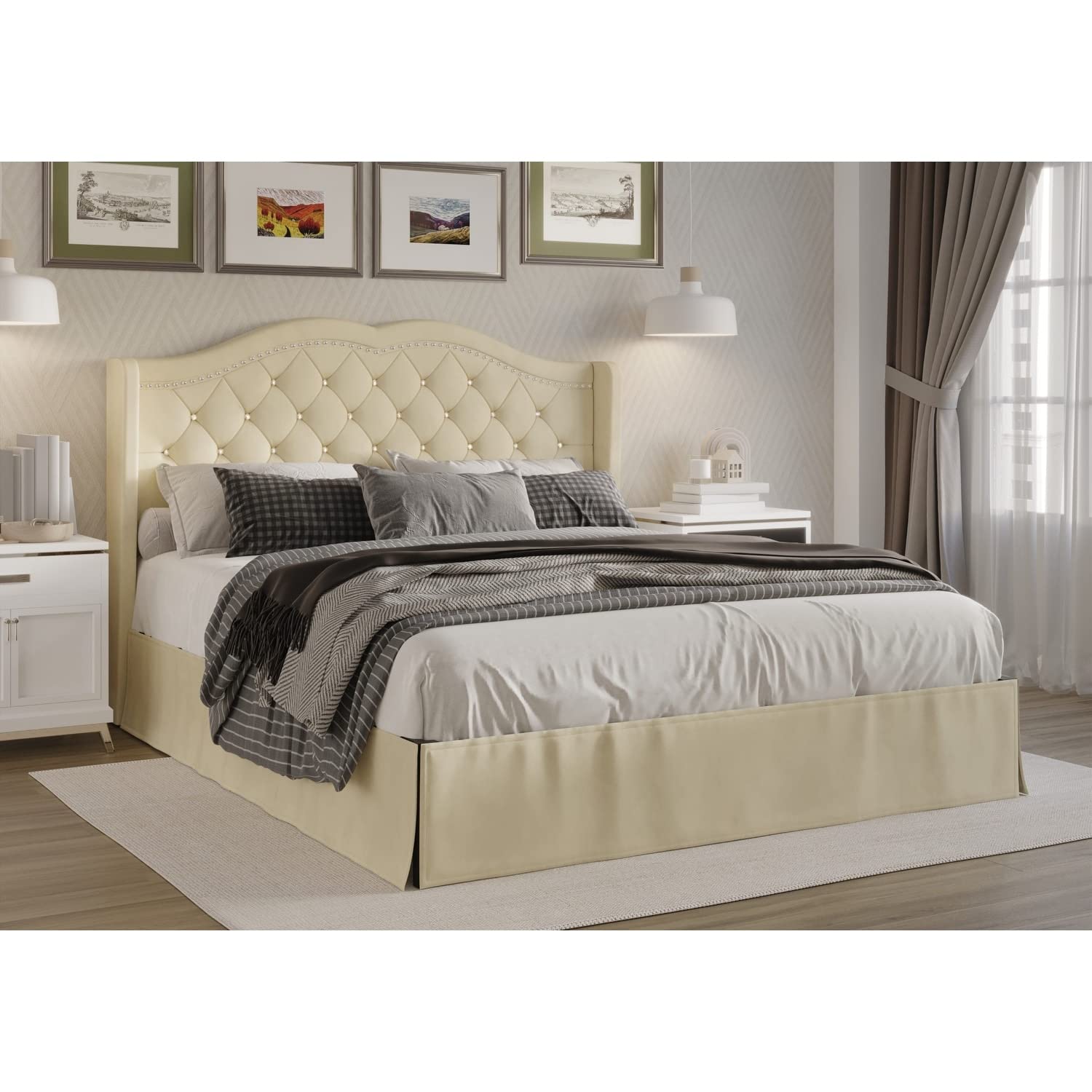 Overstock Bruce Tufted Upholstered Platform Bed Frame - King Size, Silver Grey | Modern Bedroom Furniture for Master Suite & Guest Room