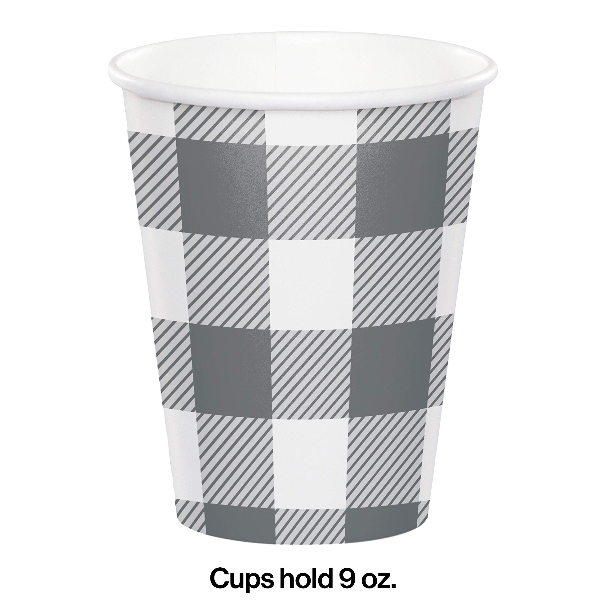 Creative Converting Gray and White Buffalo Check Disposable Cups, 8 Count - Perfect for Picnics, BBQs, and Party Decorations