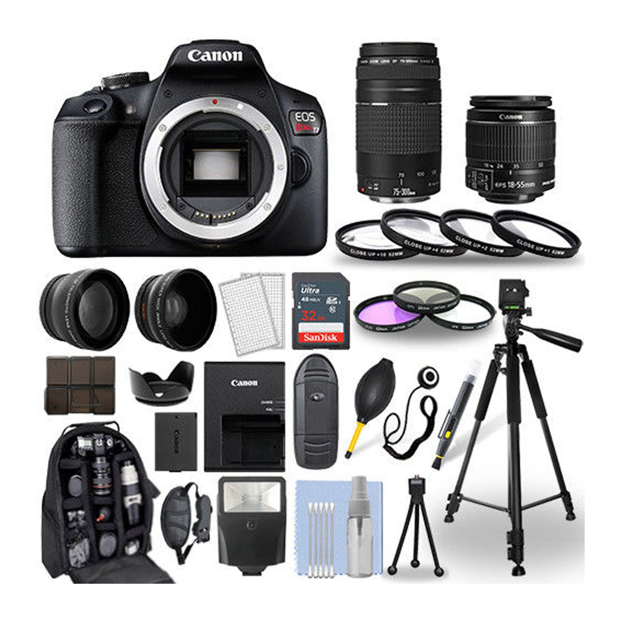 Canon EOS Rebel T7/2000D DSLR Camera Bundle with 18-55mm & 75-300mm Lenses + 30-Piece Accessory Kit | Perfect for Photography Beginners, Travel & Family Portraits