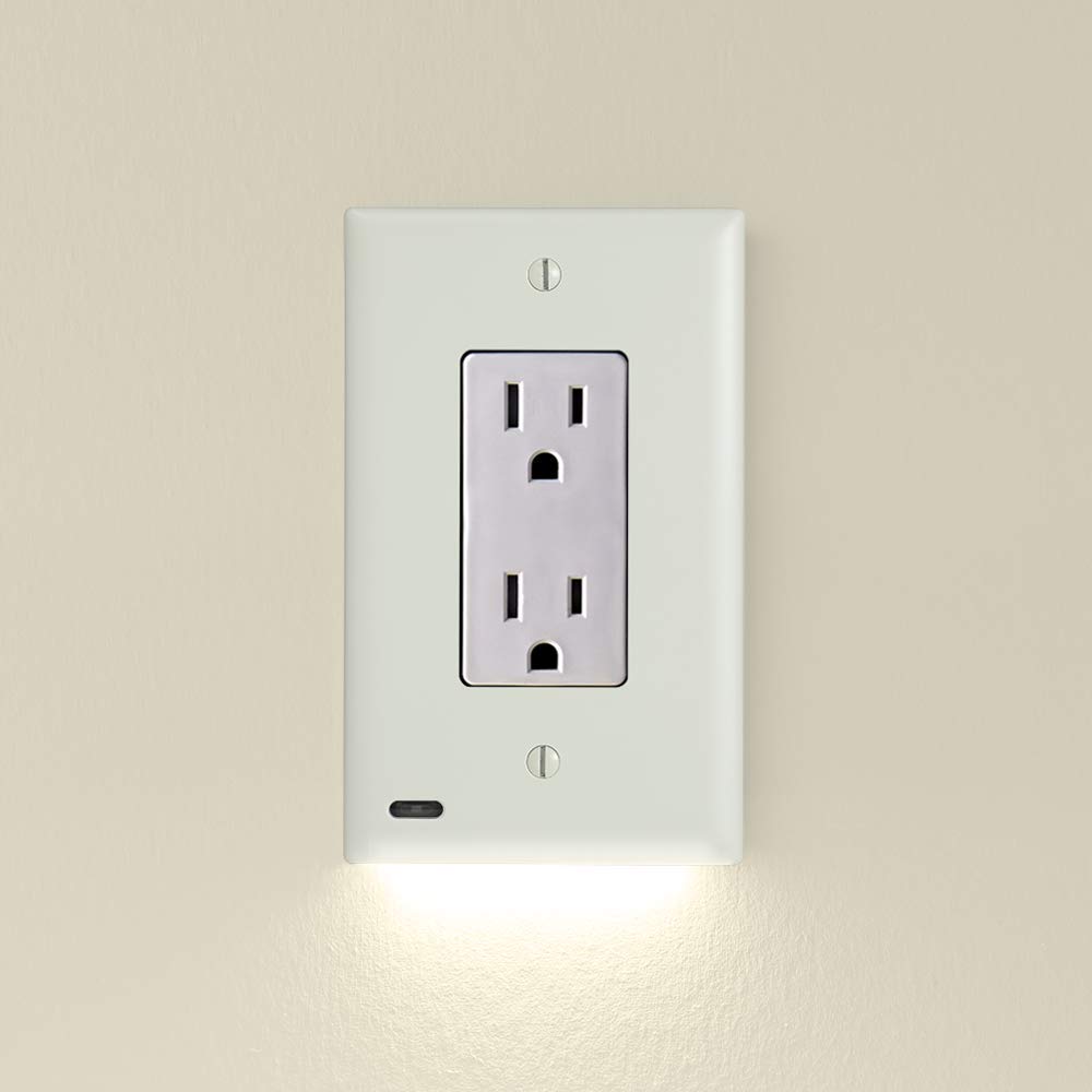 5 Pack SnapPower GuideLight 2 LED Night Light Outlet Cover - Automatic On/Off Sensor - Standard Decor Wall Plate (Light Almond) - Perfect for Hallways, Bedrooms & Bathrooms Safety Lighting