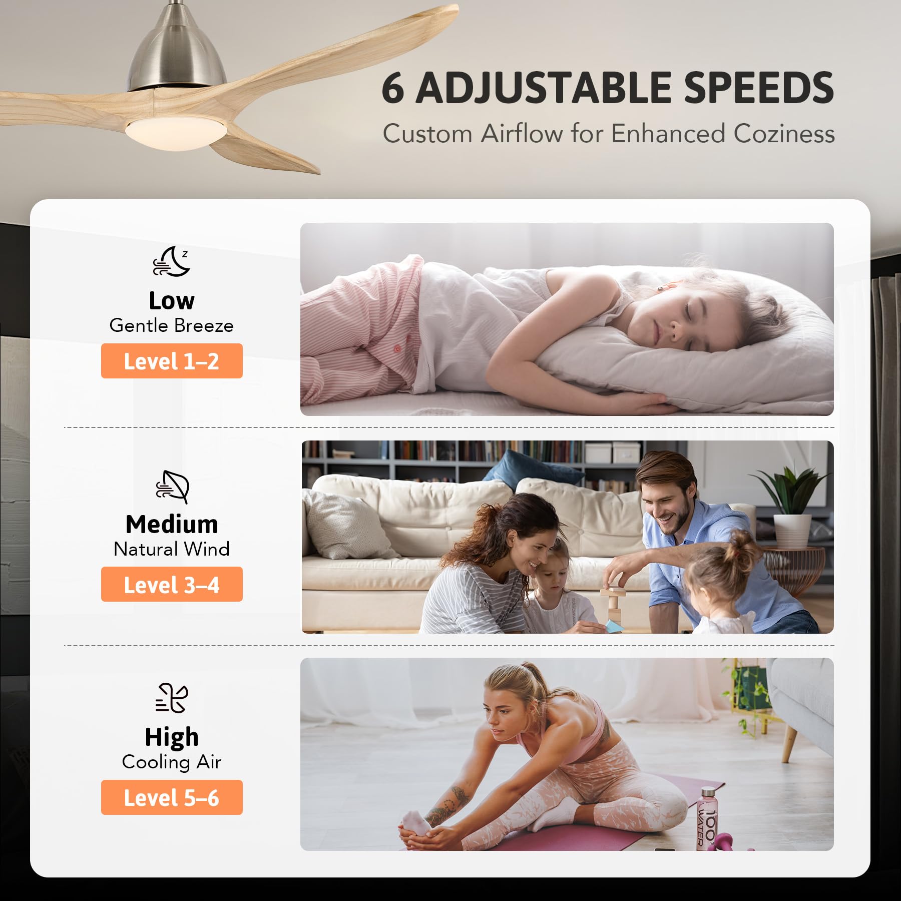 VONLUCE 52 Inch Smart Ceiling Fan with Light - Remote/APP/Alexa Control, 3 Blades, 6 Speeds, Quiet Reversible DC Motor, Wood Finish - Perfect for Bedroom, Living Room & Farmhouse (Nickel)