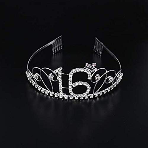 Sweet 16 Birthday Tiara & Glitter Satin Sash Set - Crystal Rhinestone Crown & 'Sweet 16' Sash for 16th Birthday Party Decorations, Cake Topper - Perfect for Quinceañera, Milestone Celebrations & Princess-Themed Parties