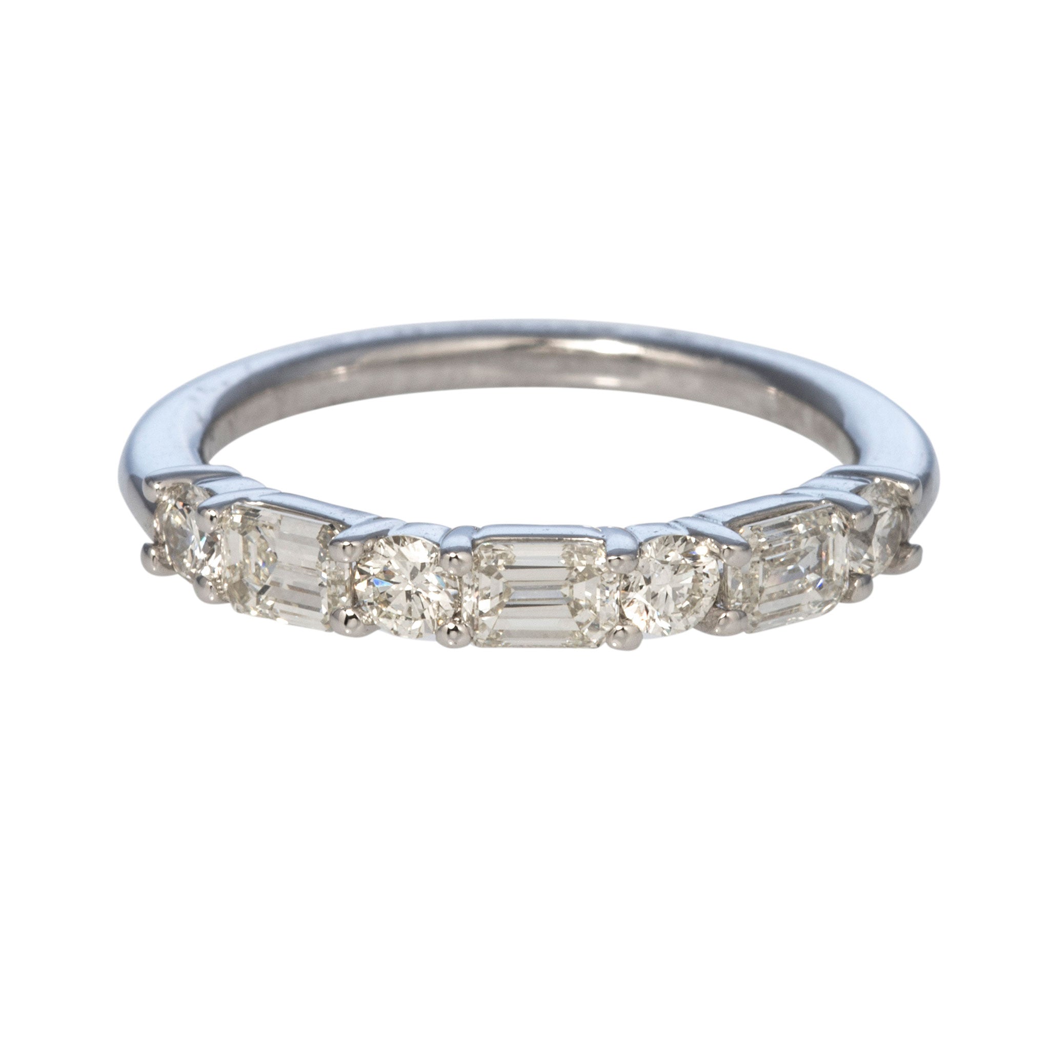 1ctw Round & Emerald Cut Diamond 14K White Gold Wedding Band - Perfect for Engagement, Anniversary, and Bridal Jewelry Gifts