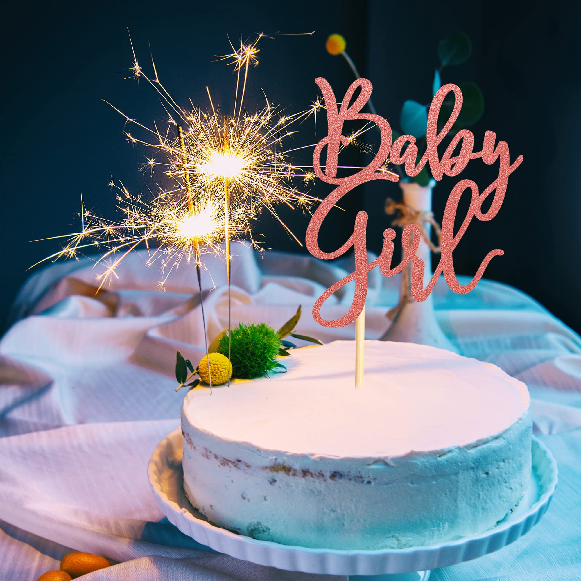 Rose Gold Glitter Baby Girl Cake Topper - Gender Reveal Party Decorations, Baby Shower & Newborn Cake Picks for Celebrations & Special Occasions