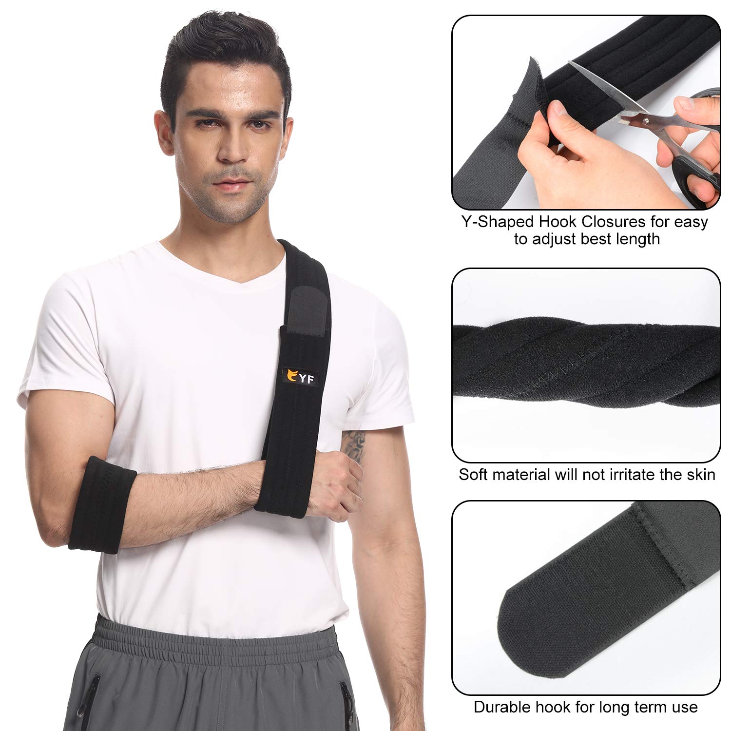 YF Arm Sling - Adjustable Shoulder Support for Rotator Cuff, Wrist & Elbow Injuries - Lightweight Comfortable Arm Immobilizer for Broken Bones & Fractures (Black) - Perfect for Sports Injuries, Post-Surgery Recovery & Daily Mobility Support