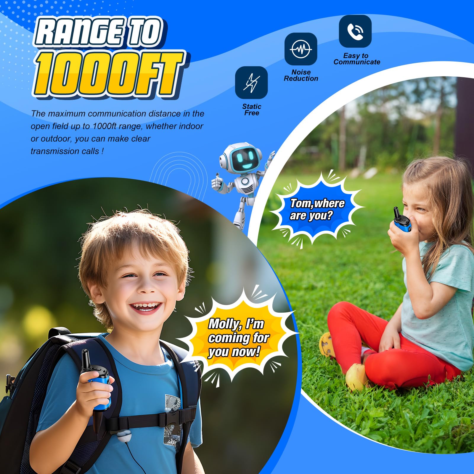 Rechargeable Kids Walkie Talkies - 2 Pack Children's Walkie Talkies for Boys & Girls Ages 3-8 | Long Range Two Way Radios for Outdoor Adventures, Camping, Hiking & Backyard Play | Perfect Easter & Birthday Gift for 3-8 Year Olds