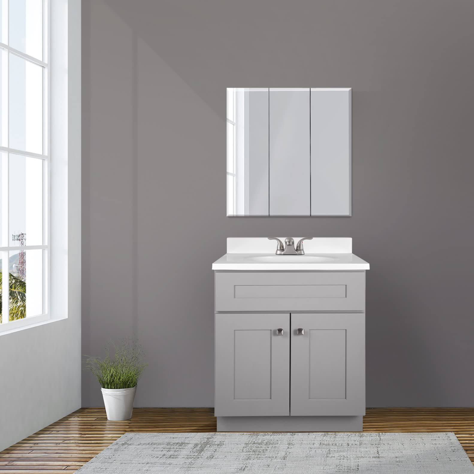 25 Inch Bathroom Vanity with Sink Top - Ready to Assemble Gray Painted Modern Vanity Set by Design House 597526 - Perfect for Small Bathrooms & Powder Rooms