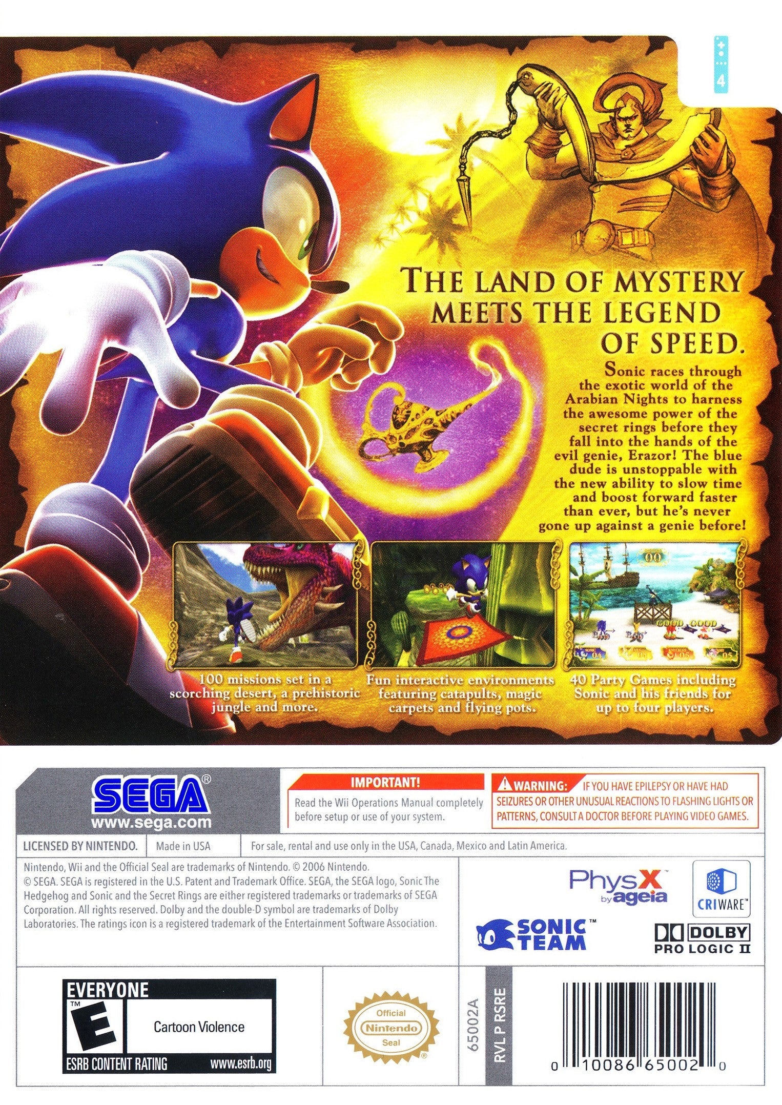 Sonic and the Secret Rings - Nintendo Wii Action Adventure Game - Play as Sonic in Exciting Levels - Perfect for Family Game Nights and Kids' Parties