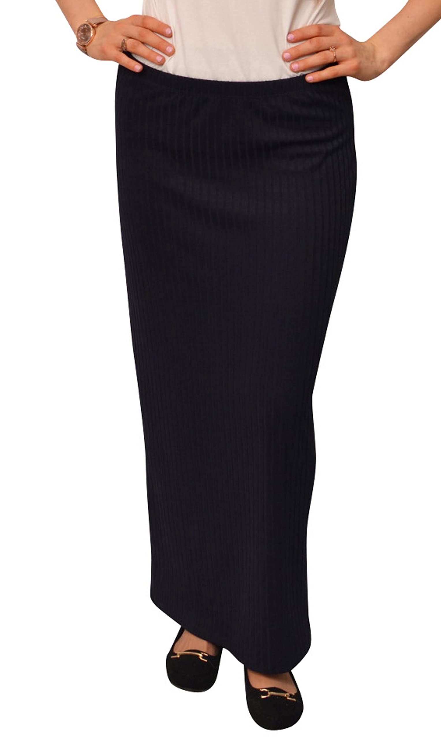 Kosher Casual Maxi Tube Skirt for Women - Stretchy Ribbed Fabric, No Slit Design - Perfect for Beach, Yoga, and Everyday Wear