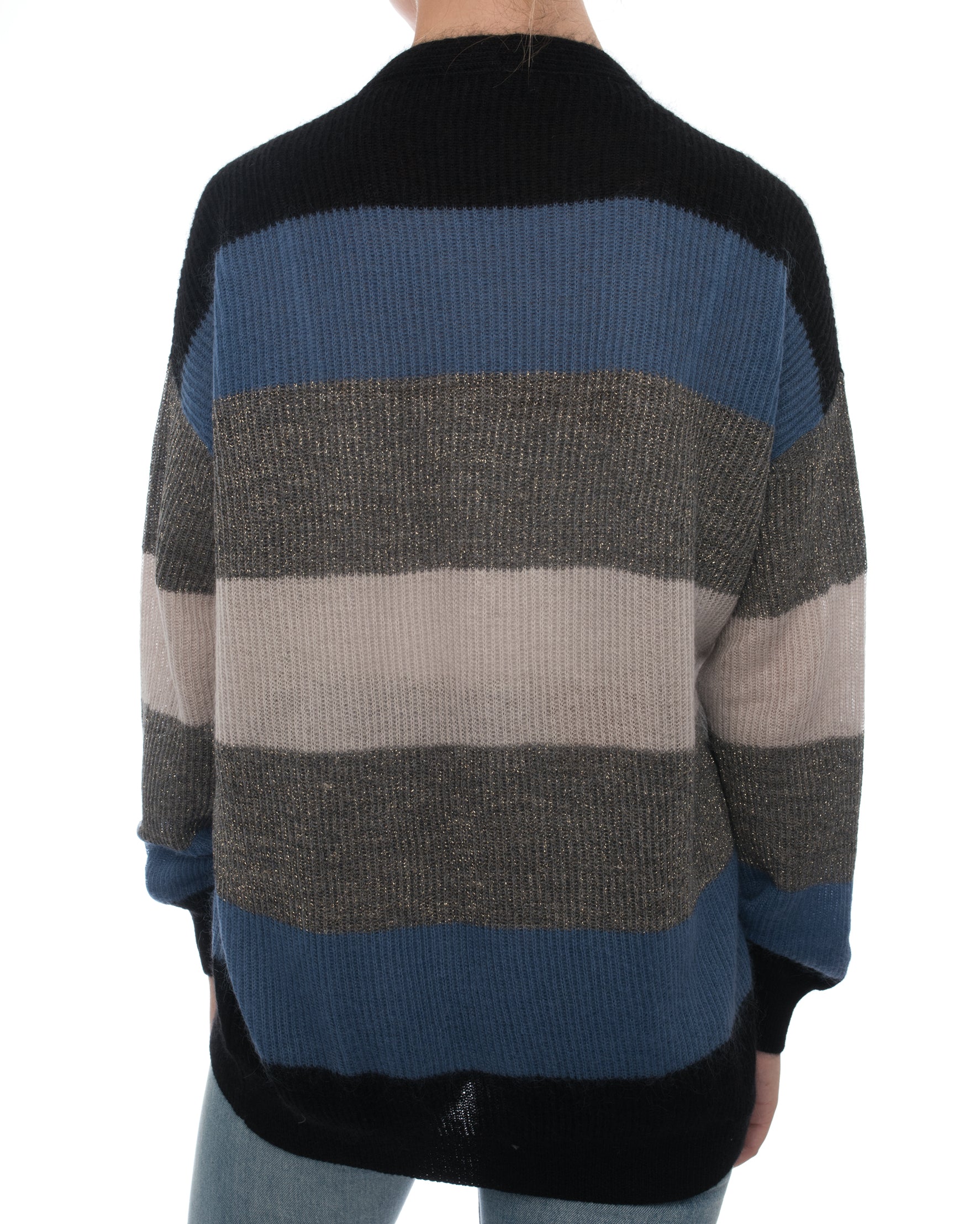 Brunello Cucinelli Blue Grey Color Block Striped Cardigan Sweater for Women | Luxury Cashmere Blend | Perfect for Office Wear & Casual Outings