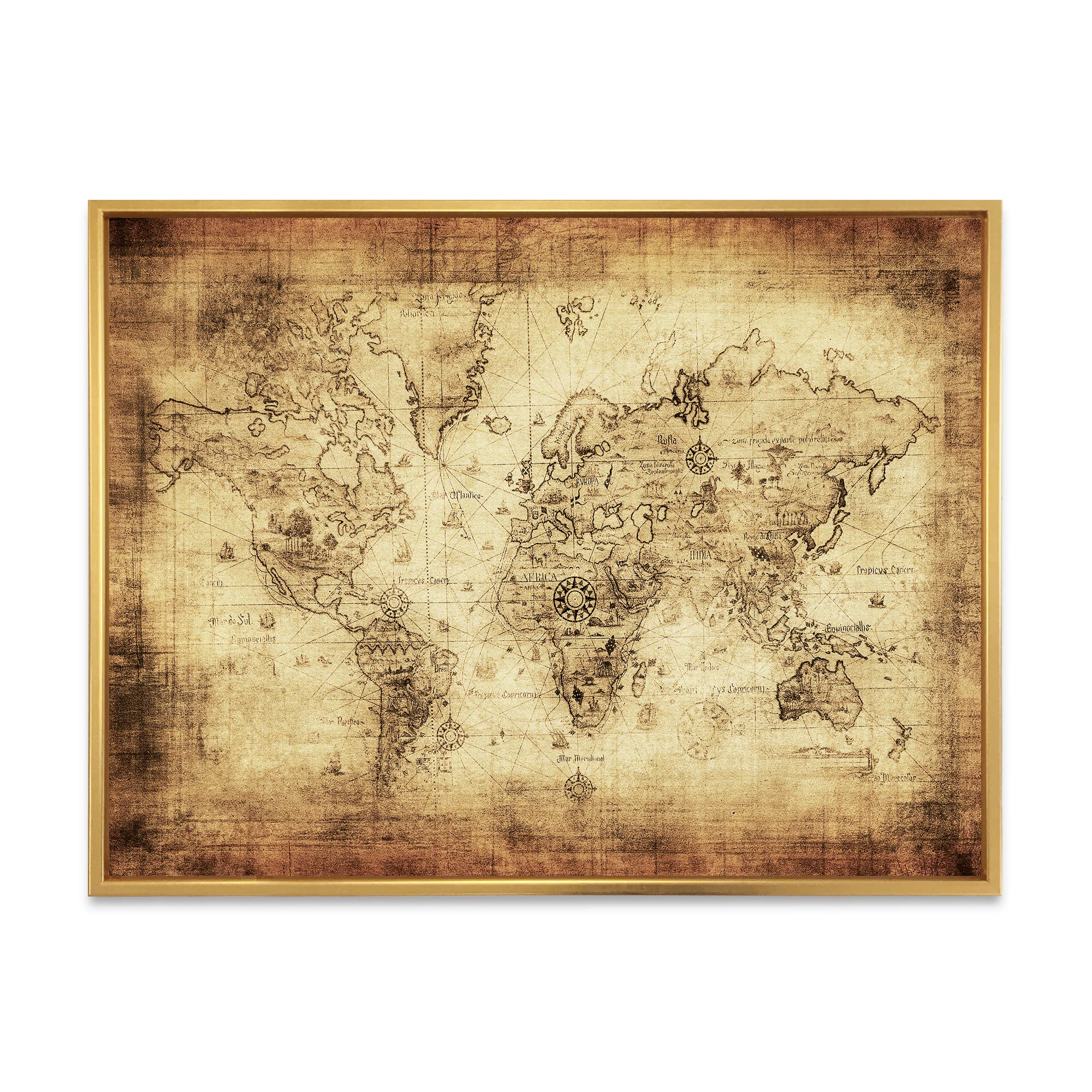Vintage Framed Canvas Wall Art - Ancient World Map IV by DesignQ | Home Office Decor, Living Room Wall Decor, Gift for History Lovers