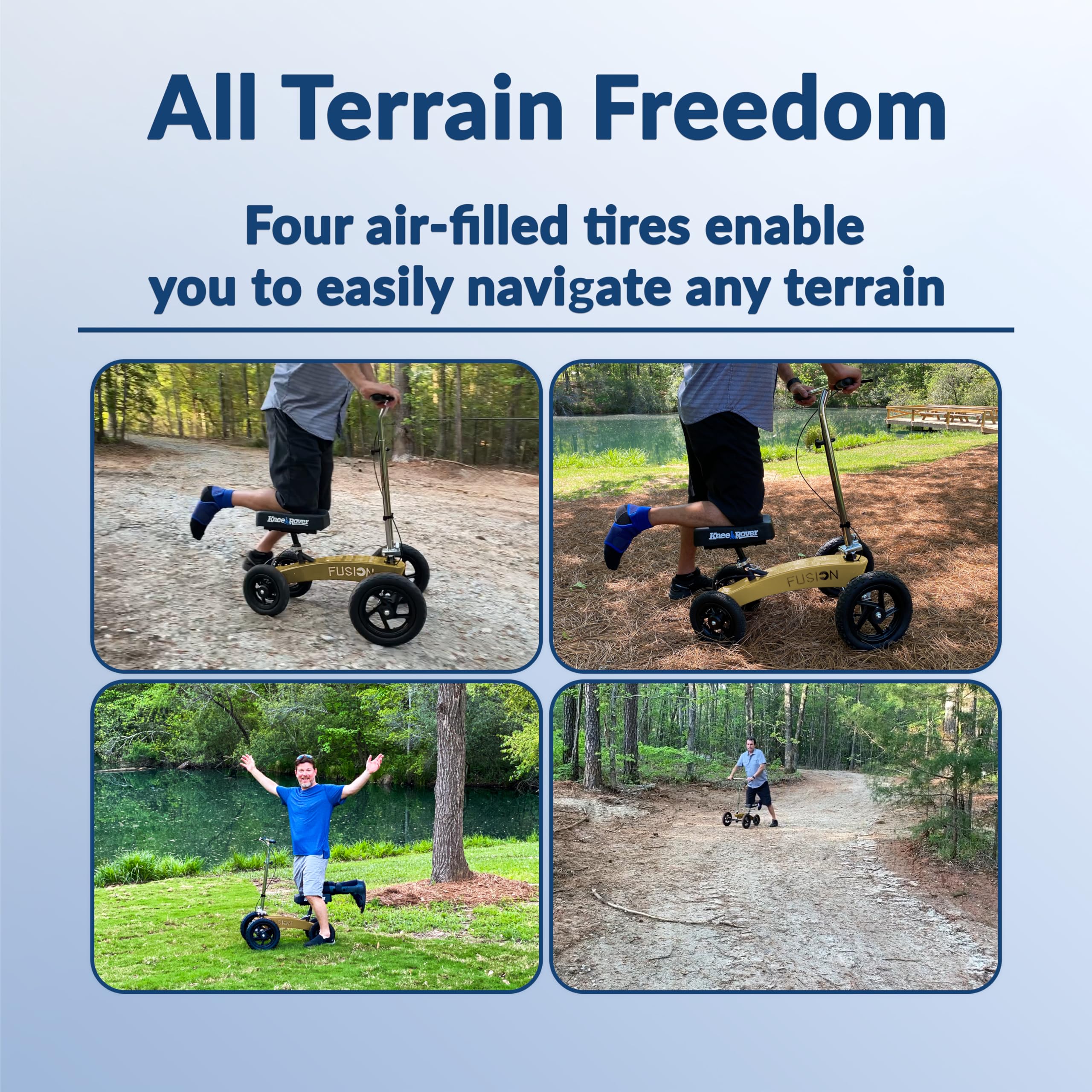 KneeRover All-Terrain Fusion Patented 4-Wheel Steering Knee Scooter - Heavy Duty Knee Walker for Adults with Foot Surgery, Broken Ankle, or Foot Injuries - Mobility Aid for Post-Surgery Recovery & Indoor/Outdoor Use