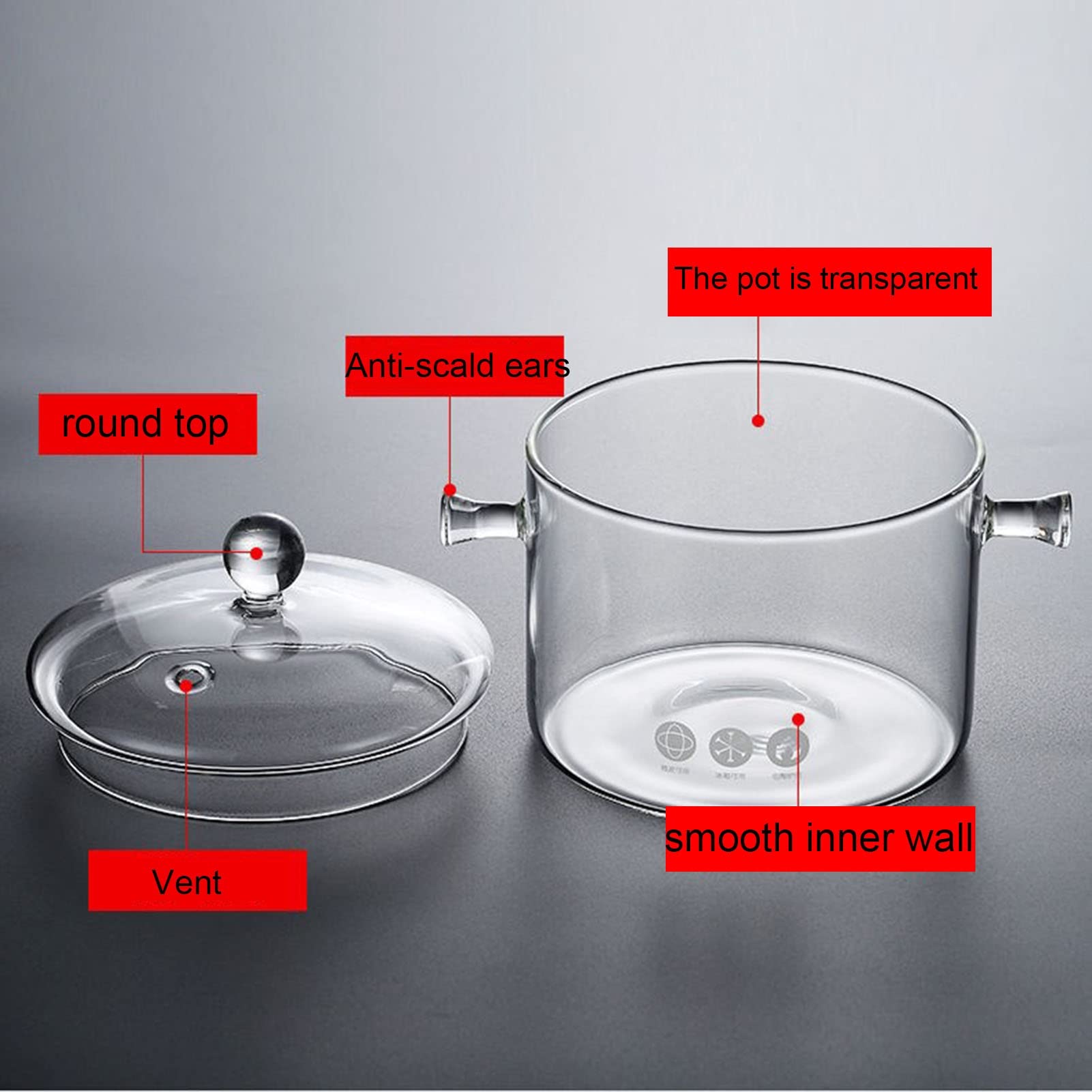 Premium Clear Glass Cooking Pot - 1500ML Heat-Resistant Transparent Stew Pot for Salad, Soup & Instant Noodles | Corrosion-Resistant Saucepan for Healthy Meals & Meal Prep | Stovetop & Microwave Safe Kitchen Essential