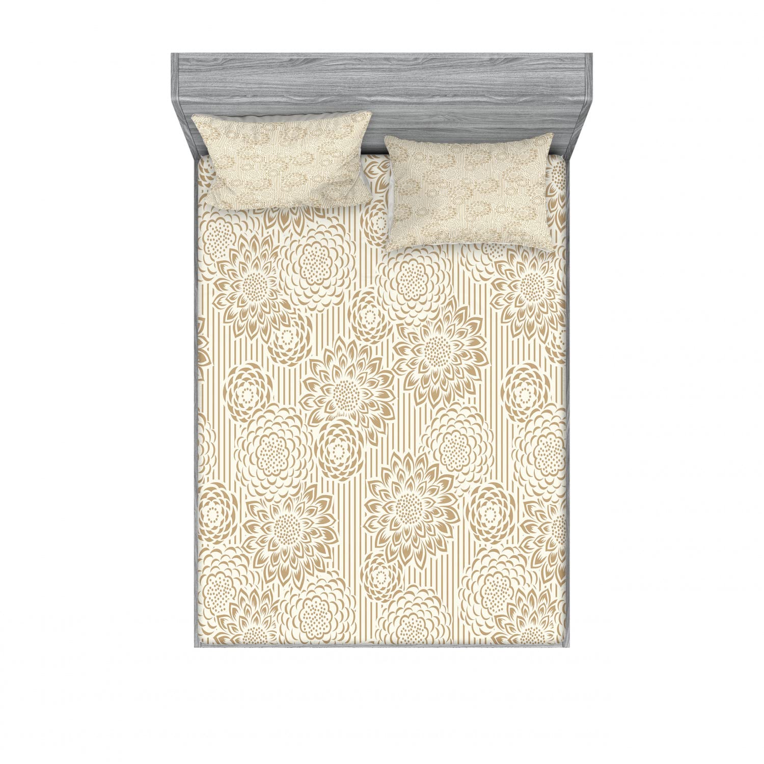 Ambesonne Floral 2-Pack Fitted Sheet & Pillow Sham Set - Warm Paisley Pattern 4-Piece Bedding Decor (2 Twin XL Fitted Sheets & 4 Pillow Covers) in Cream Tan - Perfect for Guest Rooms, Dorm Decor & Bohemian Bedroom Style