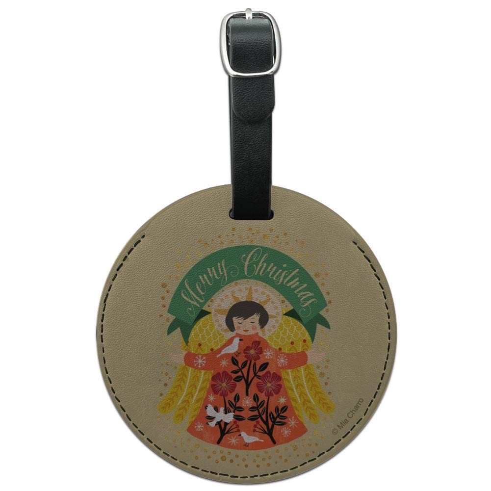 Christmas Angel Round Leather Luggage Tag - Personalized Carry-On Suitcase ID Tag for Travel - Perfect Holiday Gift for Frequent Flyers & Vacationers