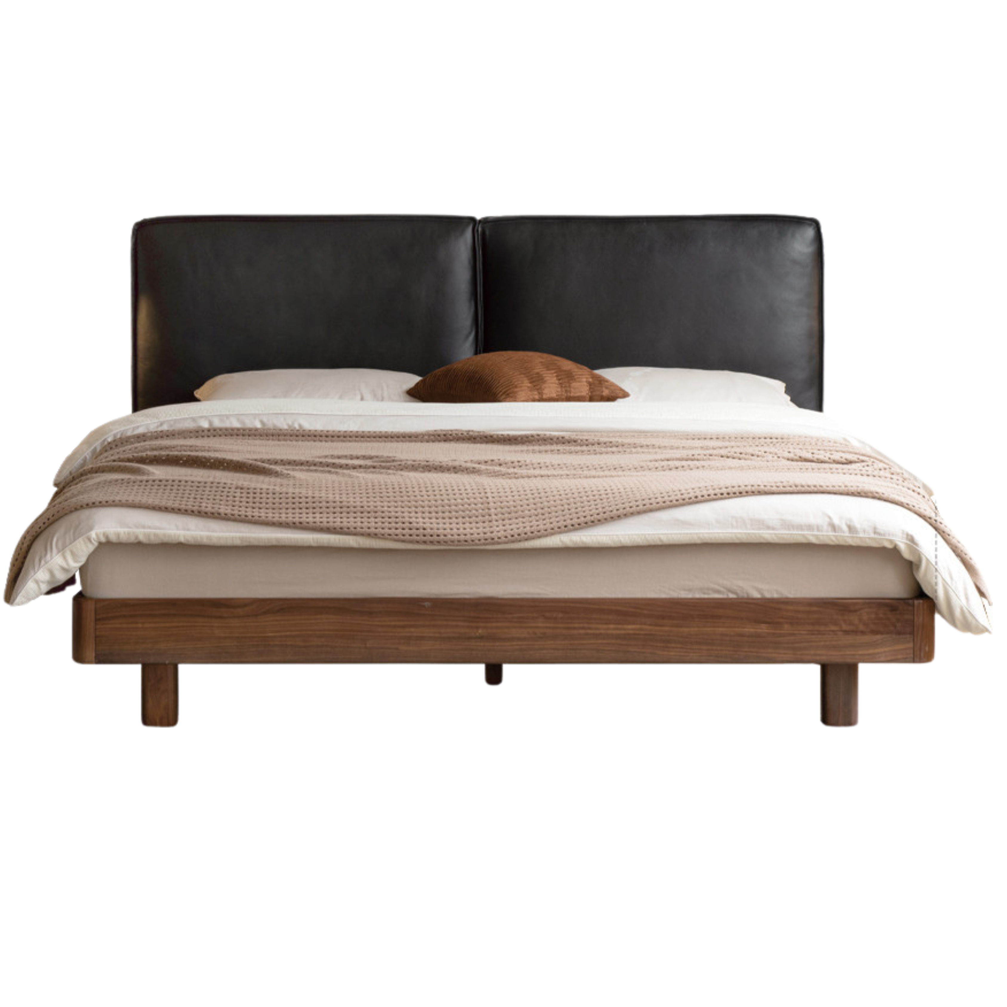 Solid Black Walnut Wood Leather Upholstered Suspended Bed with LED Lighting - Perfect for Modern Bedroom, Guest Room, and Luxury Home Decor