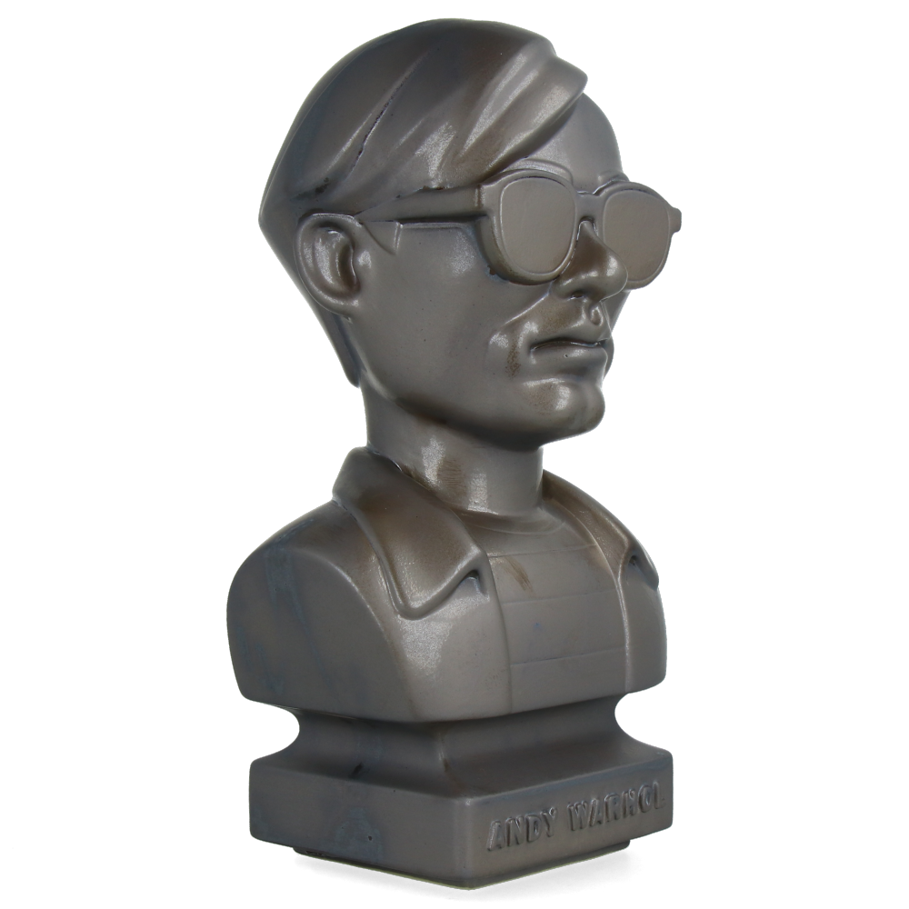 Andy Warhol Ceramic Bust Statue - 1960s Retro ASH GOLD Art Decor | Pop Art Collectible for Home & Office Display